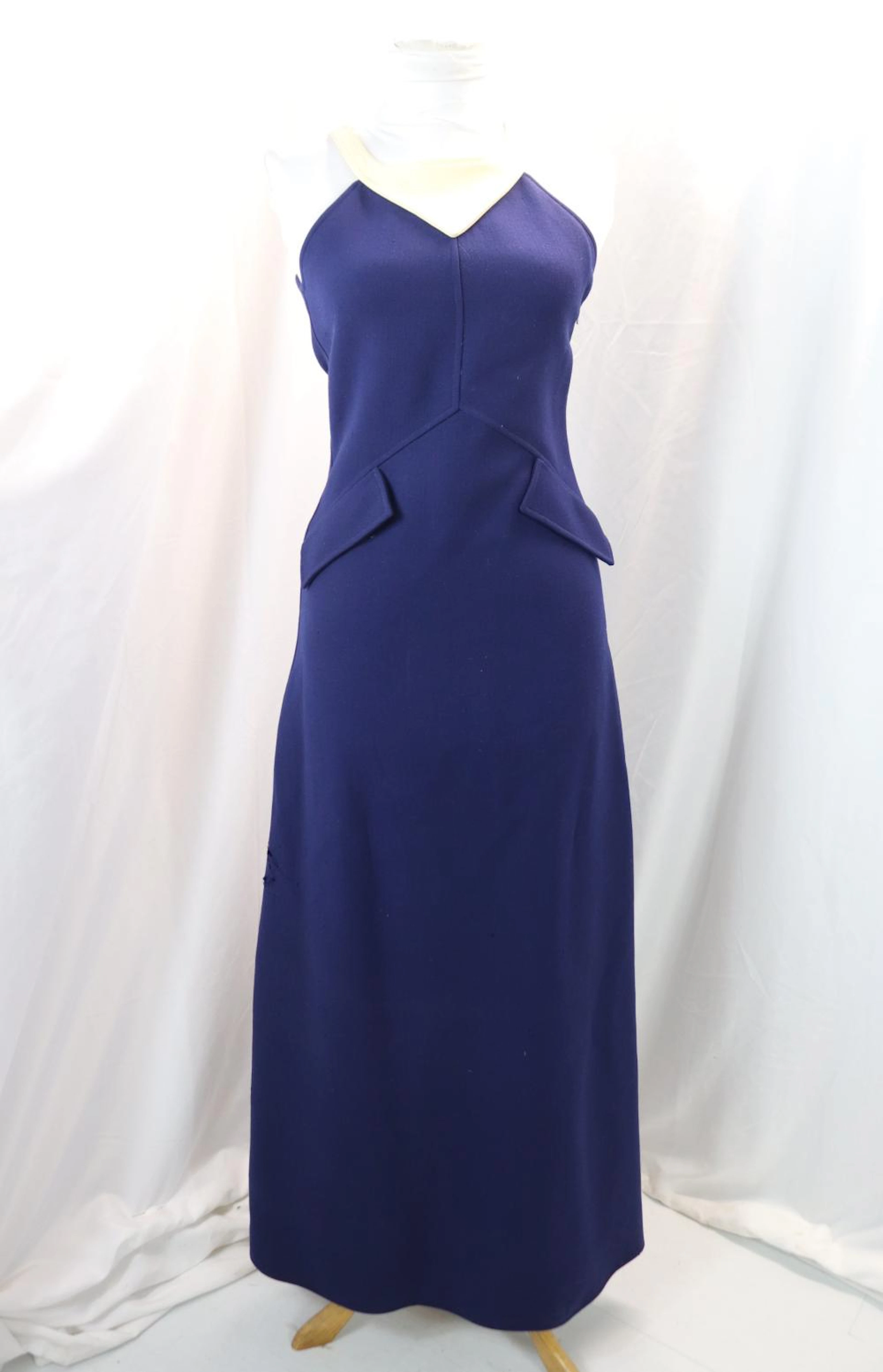vintage 1970's Courrèges Couture navy blue & white gow