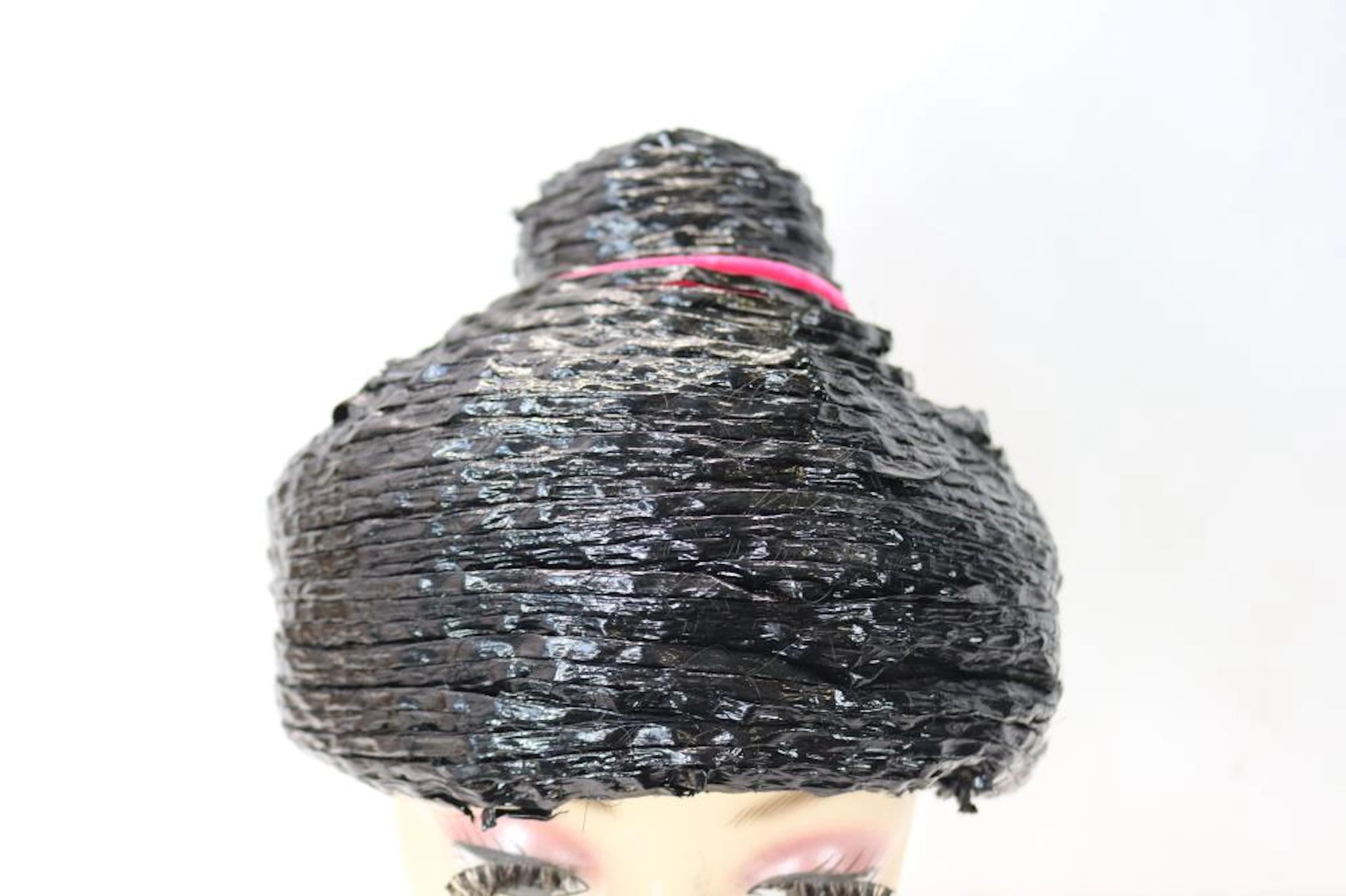 Vintage 1950's Schiaparelli Black Woven Mushroom Style Hat