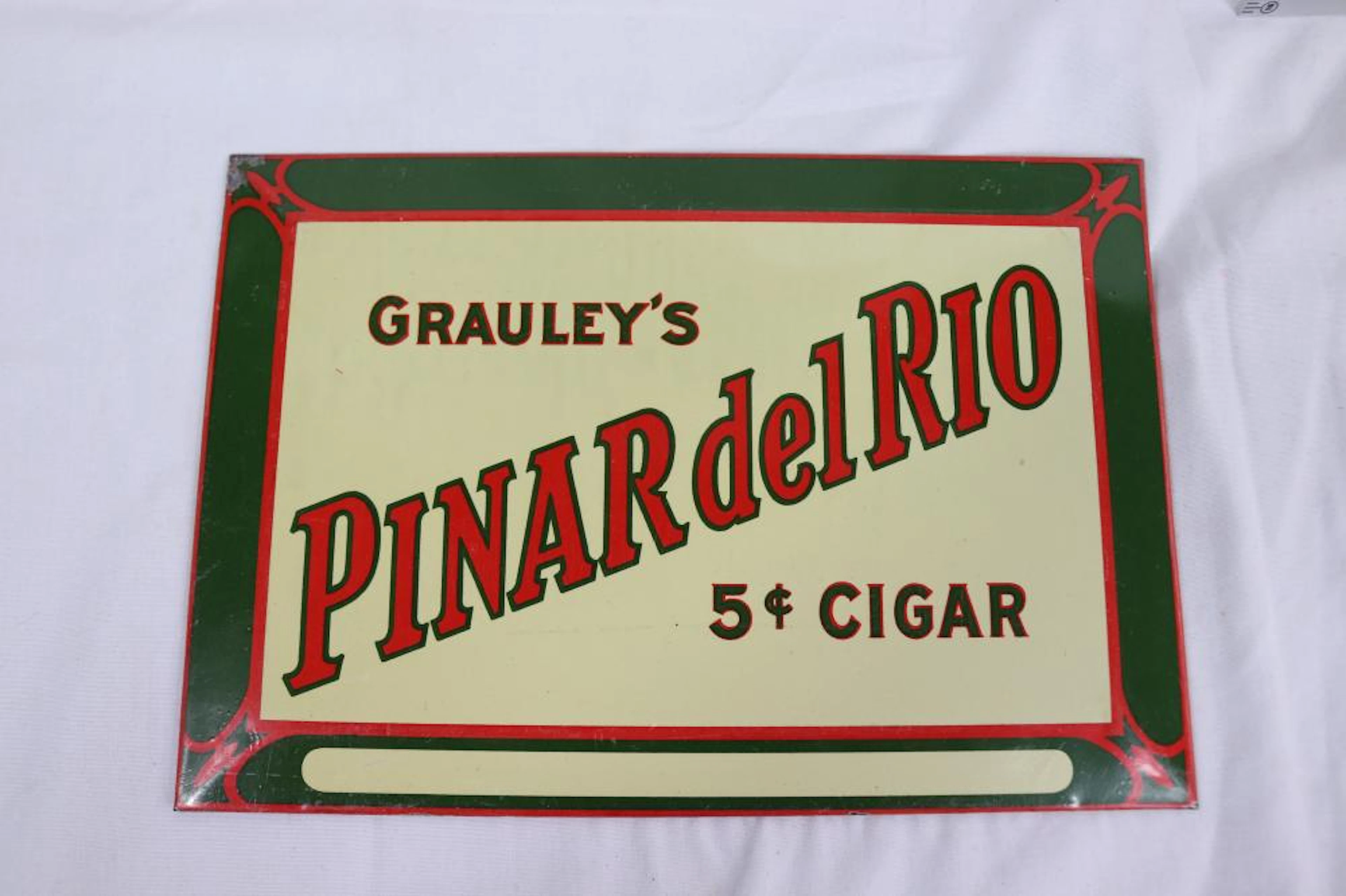 Antique 5 Cent Metal Cigar Sign. Grauley's Pinar del Rio