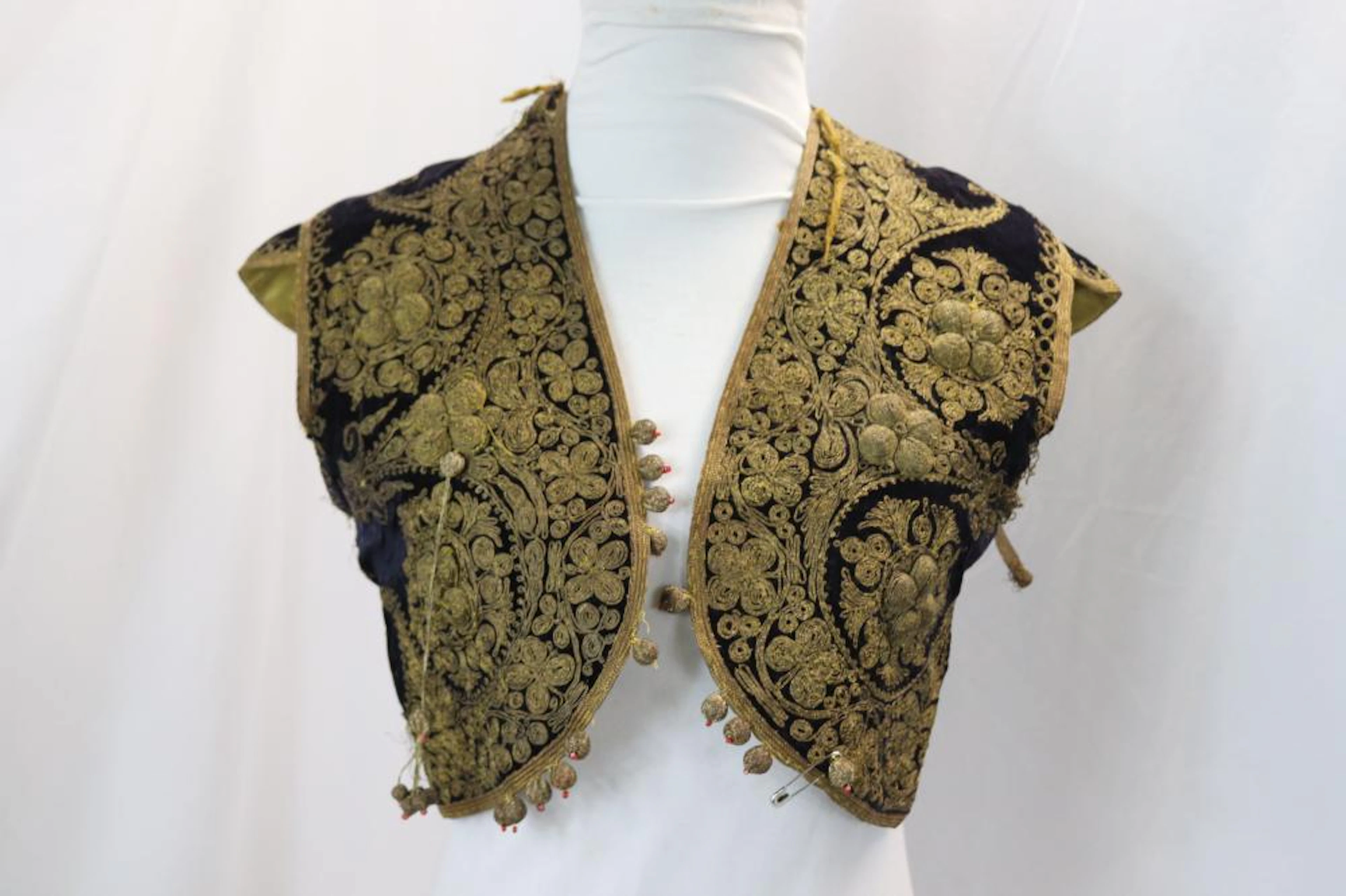 Antique 1800's Black Velvet Vest with Metallic Embroidery