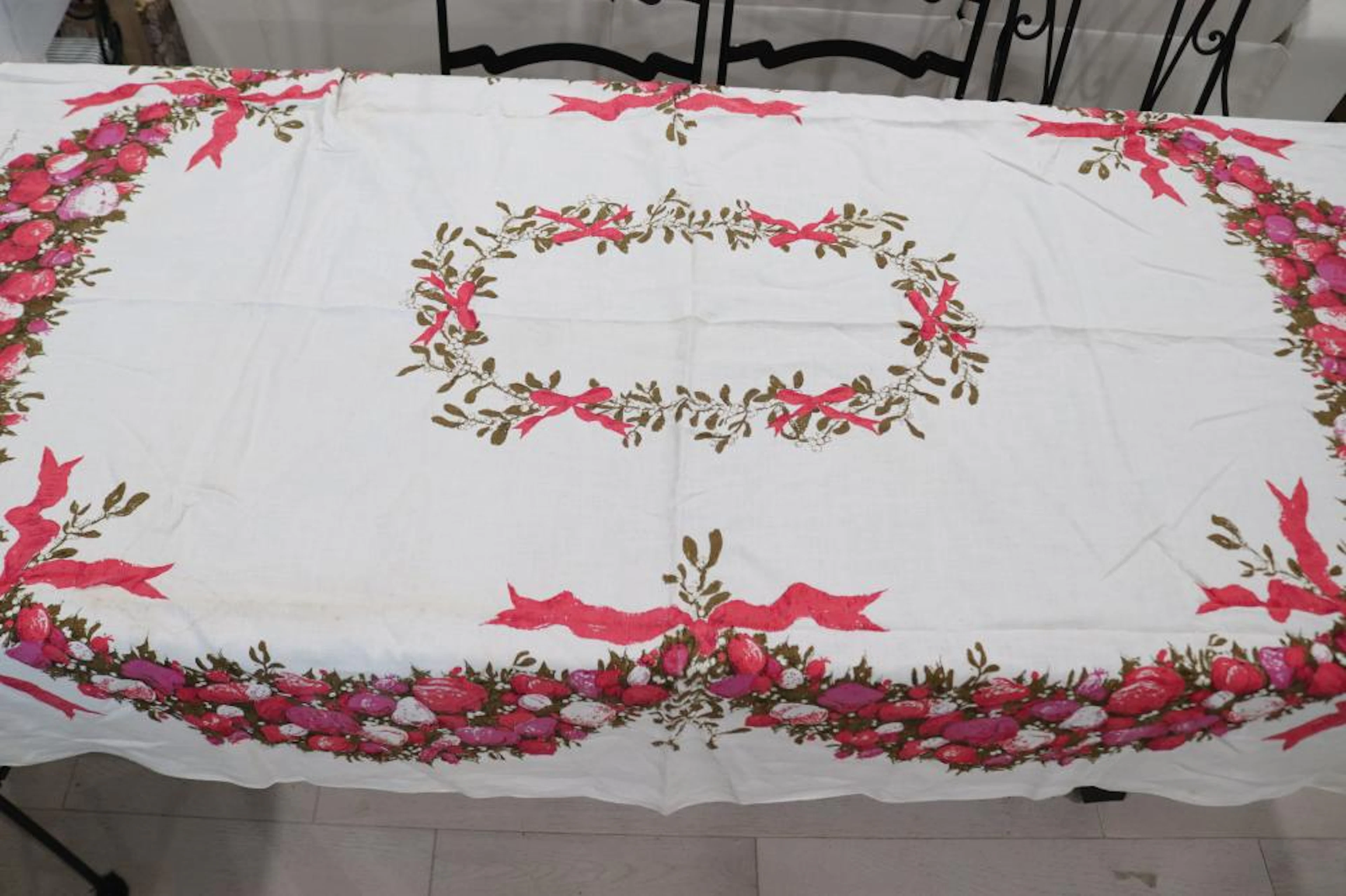 Vintage Luther Travis Printed Kitchen Tablecloth with Fruit, 48 x 66