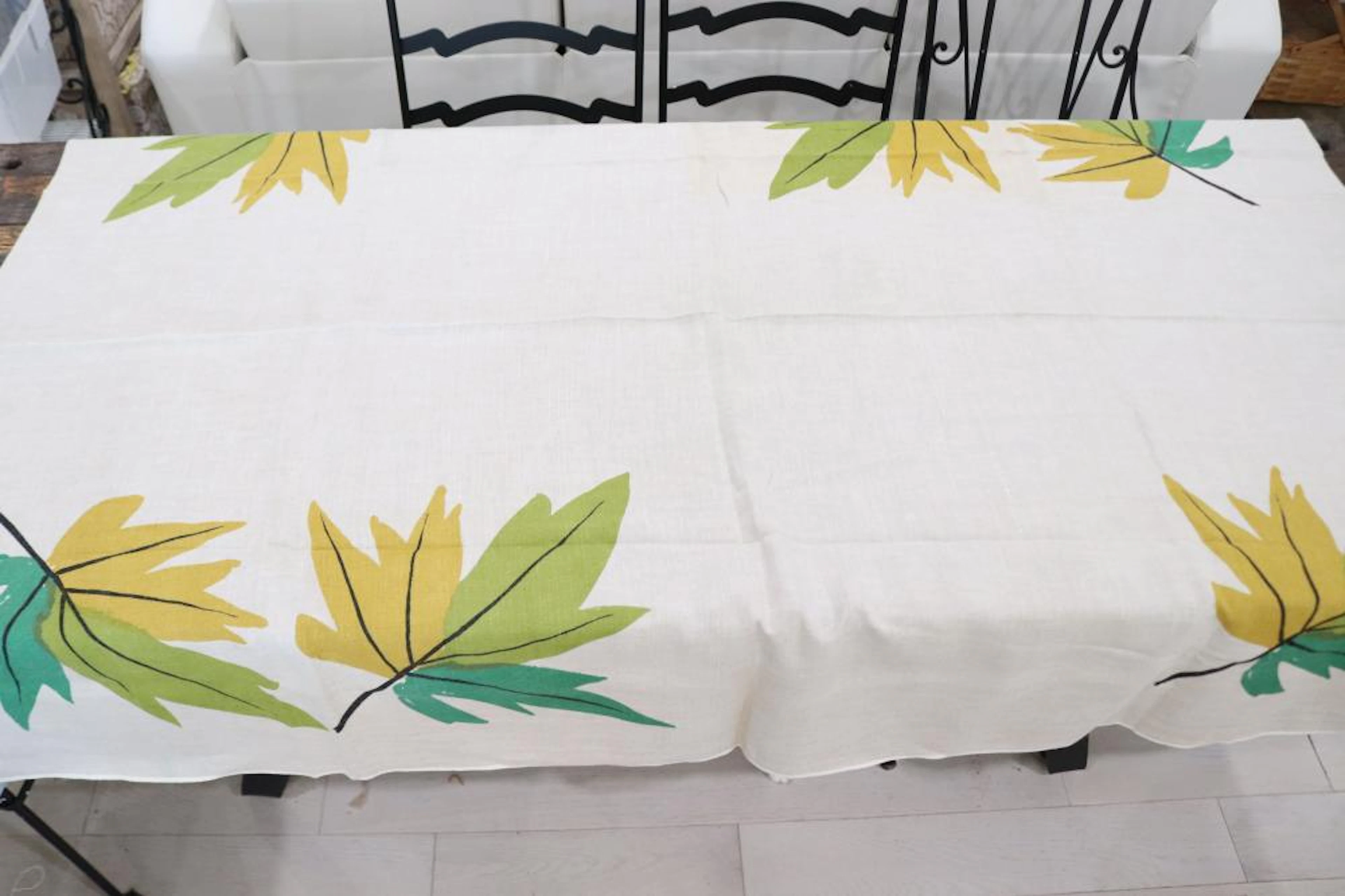 Vintage Vera Print Cotton Kitchen Tablecloth with Fall Leaves, 66 x49