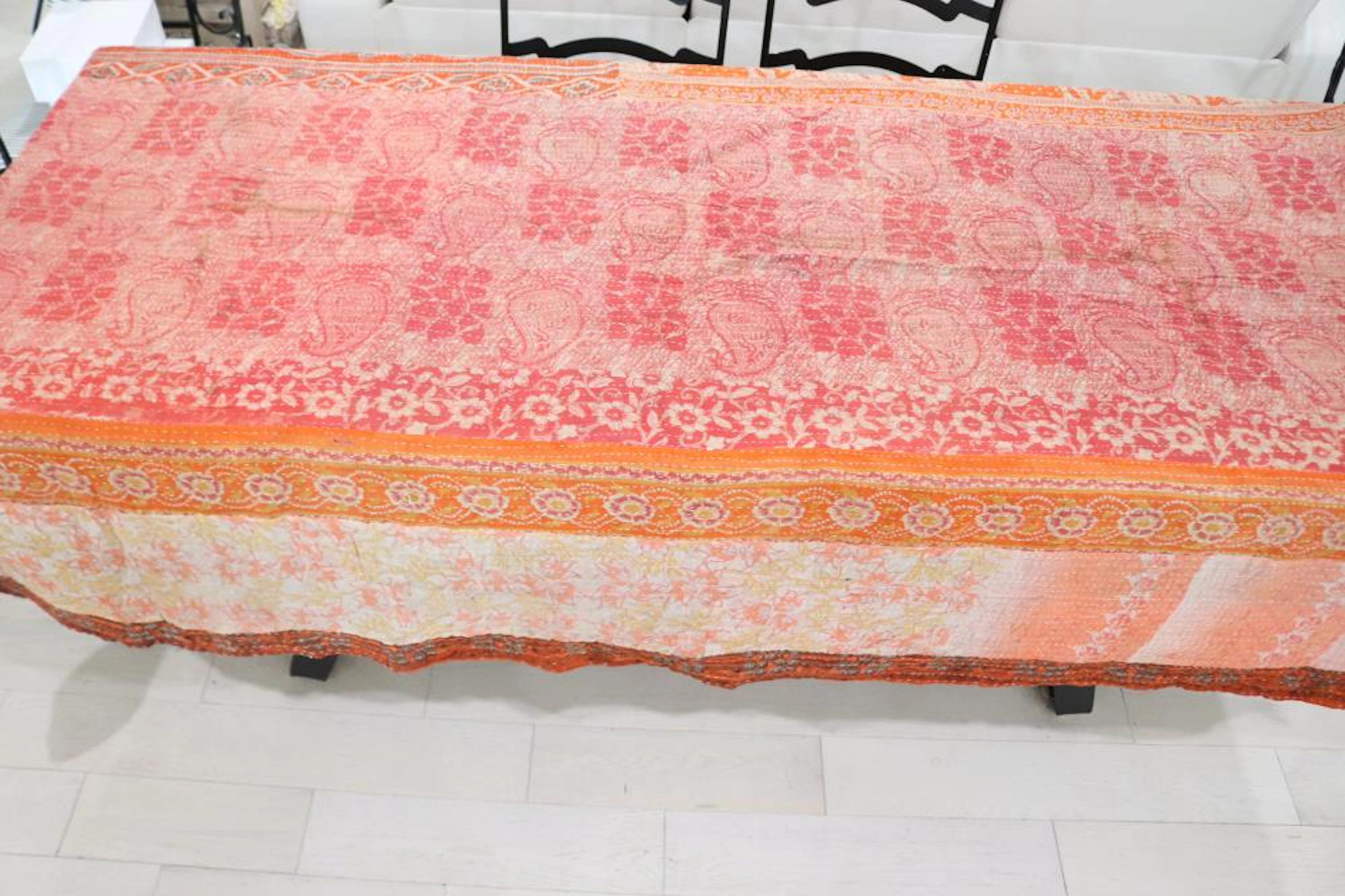 Antique Asian Batik Hand Stitched Quilt, Double Sided, 54x84