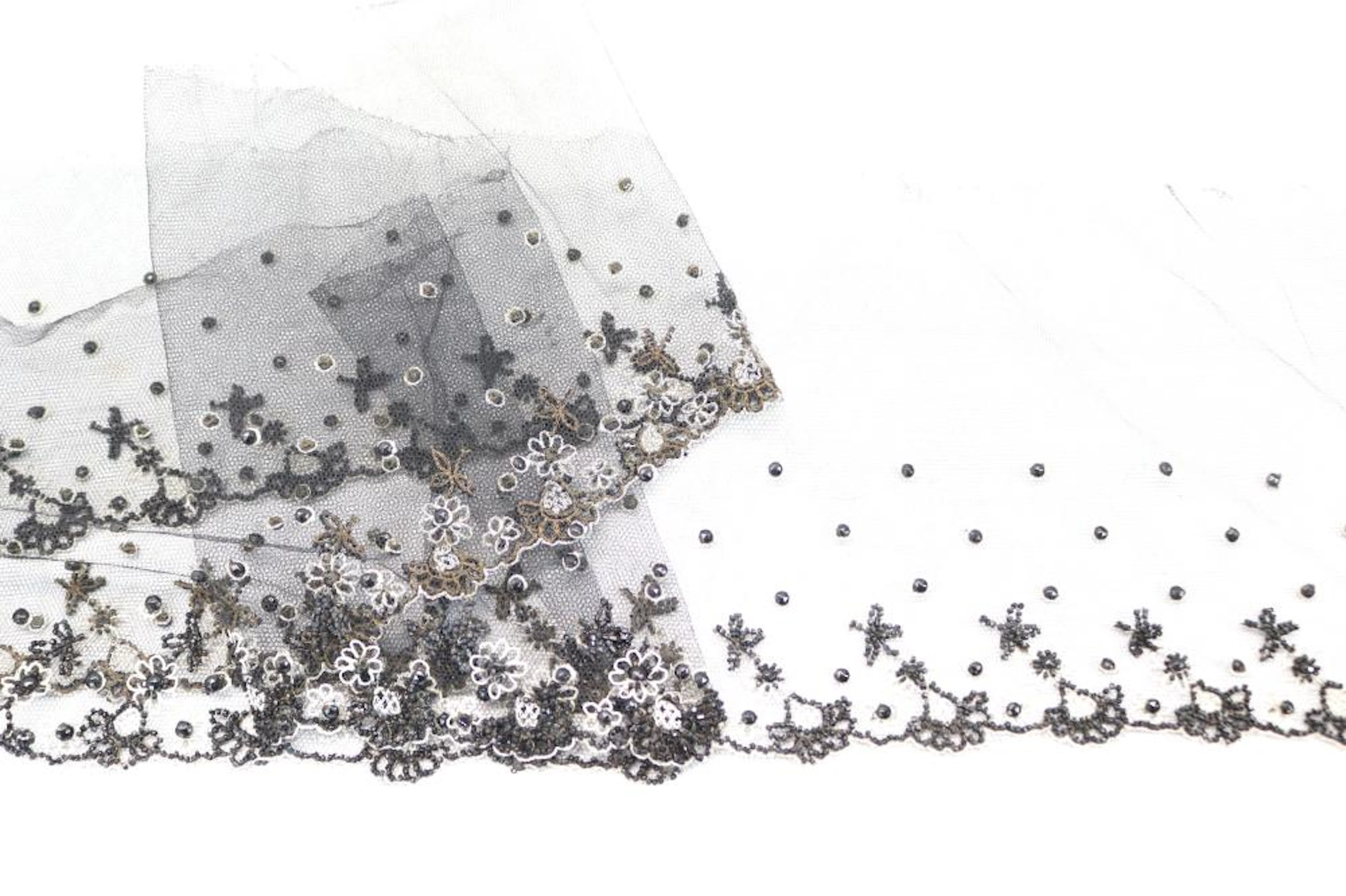Vintage 1920's Bead & Embroidered Tulle Trim, Part of Flapper Dress