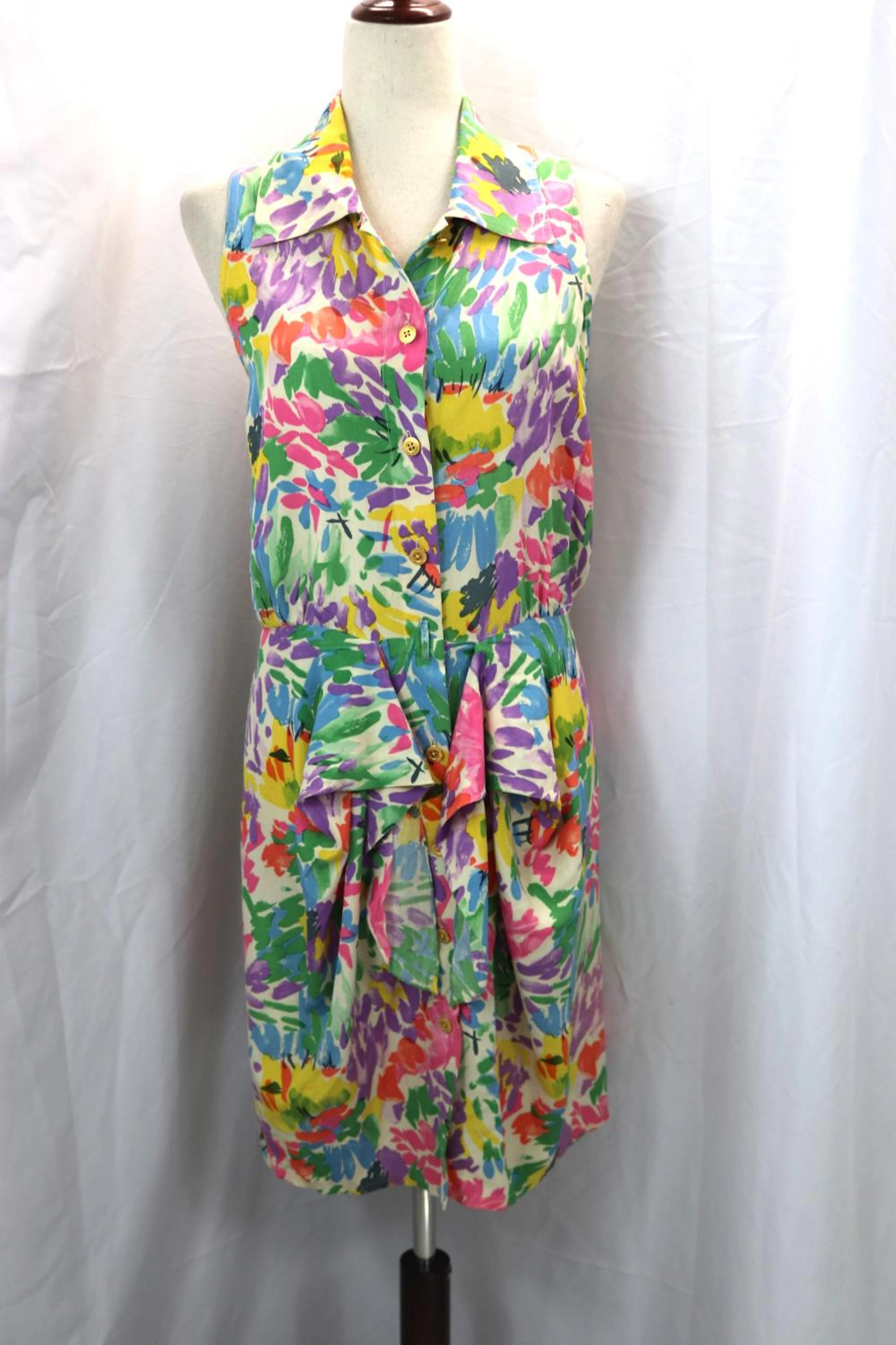 Vintage 1980's Emanuel Ungaro Colorful Abstract Floral Print Silk Dress