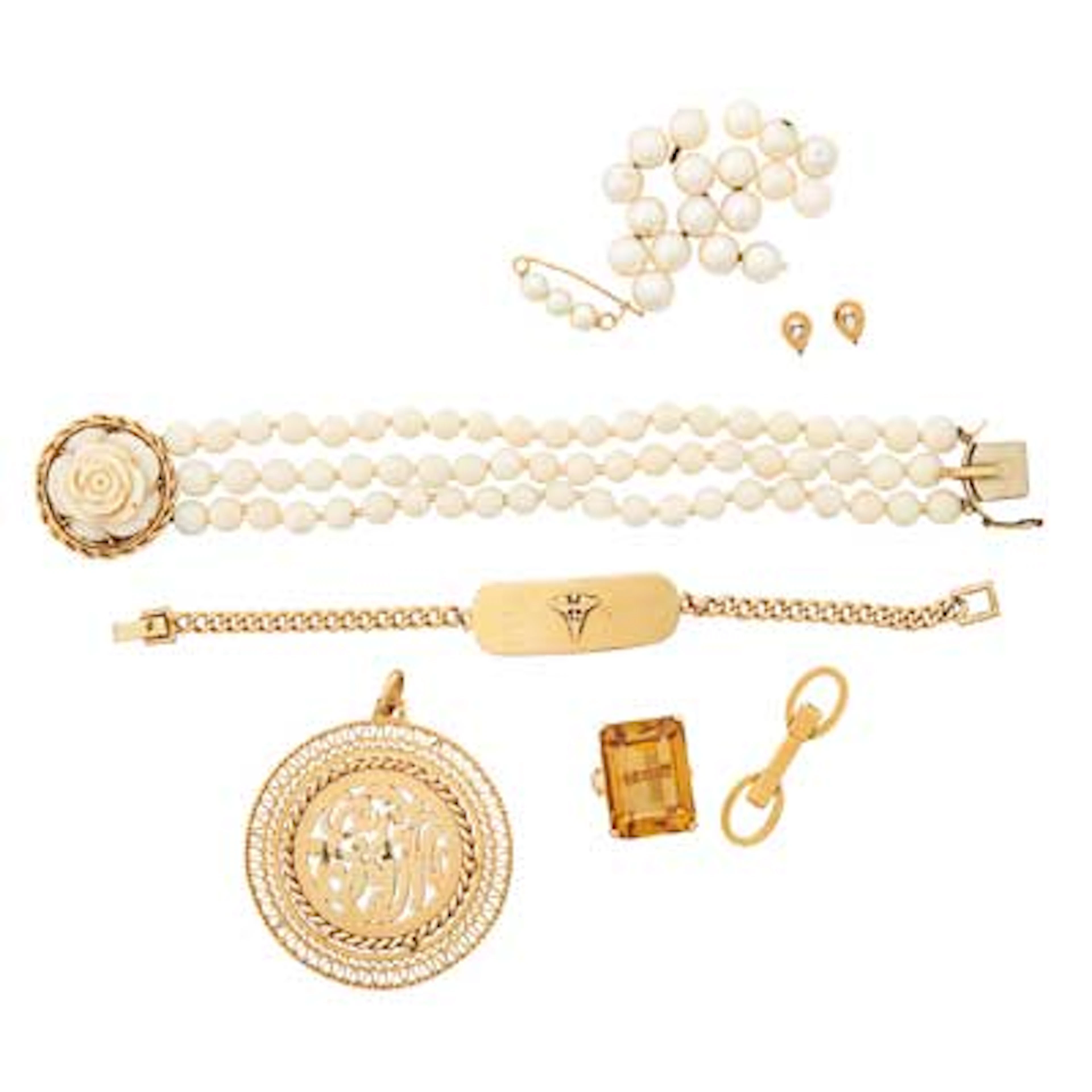COLLECTION OF YELLOW GOLD, CORAL OR...