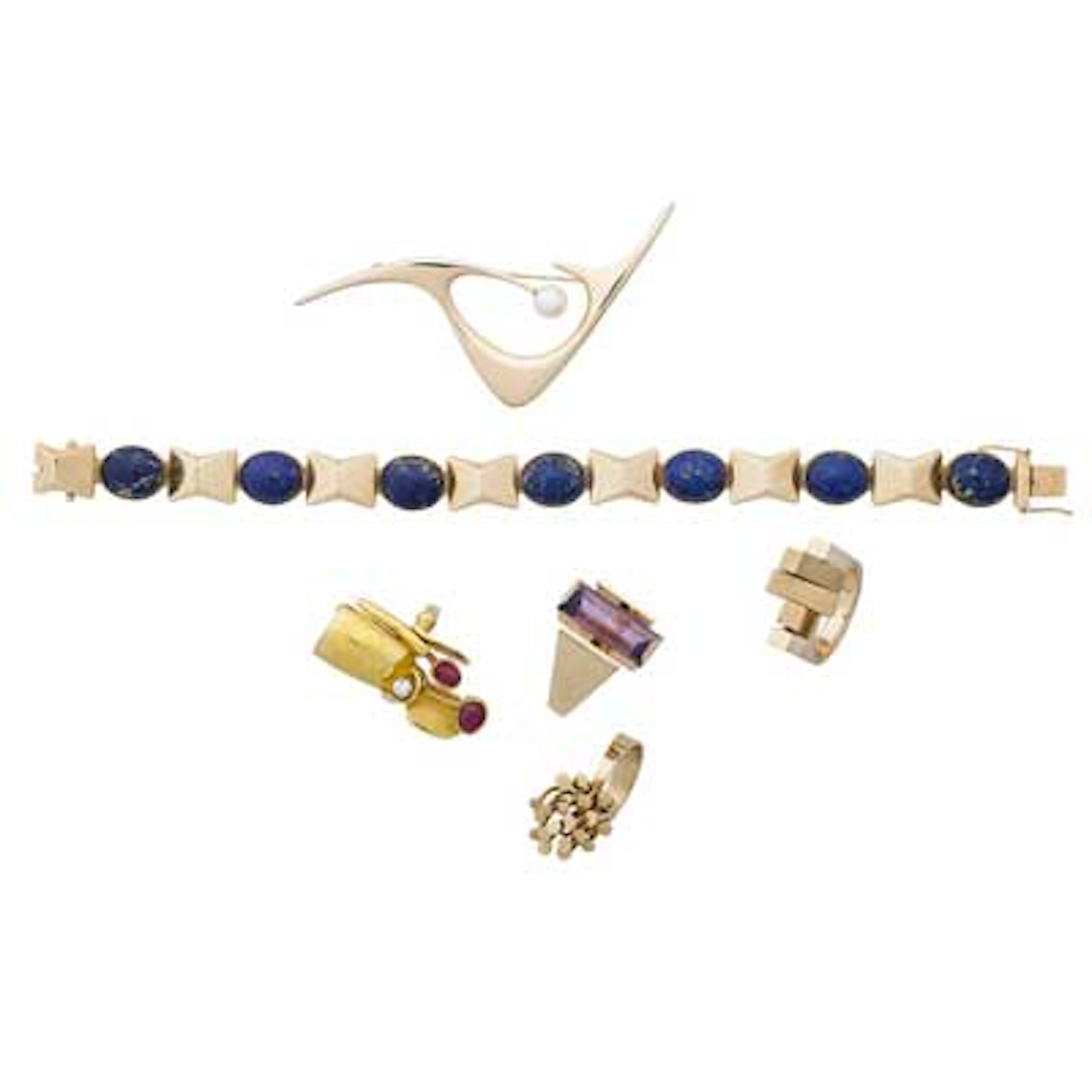 GOLD STUDIO JEWELRY, MID 20TH C.