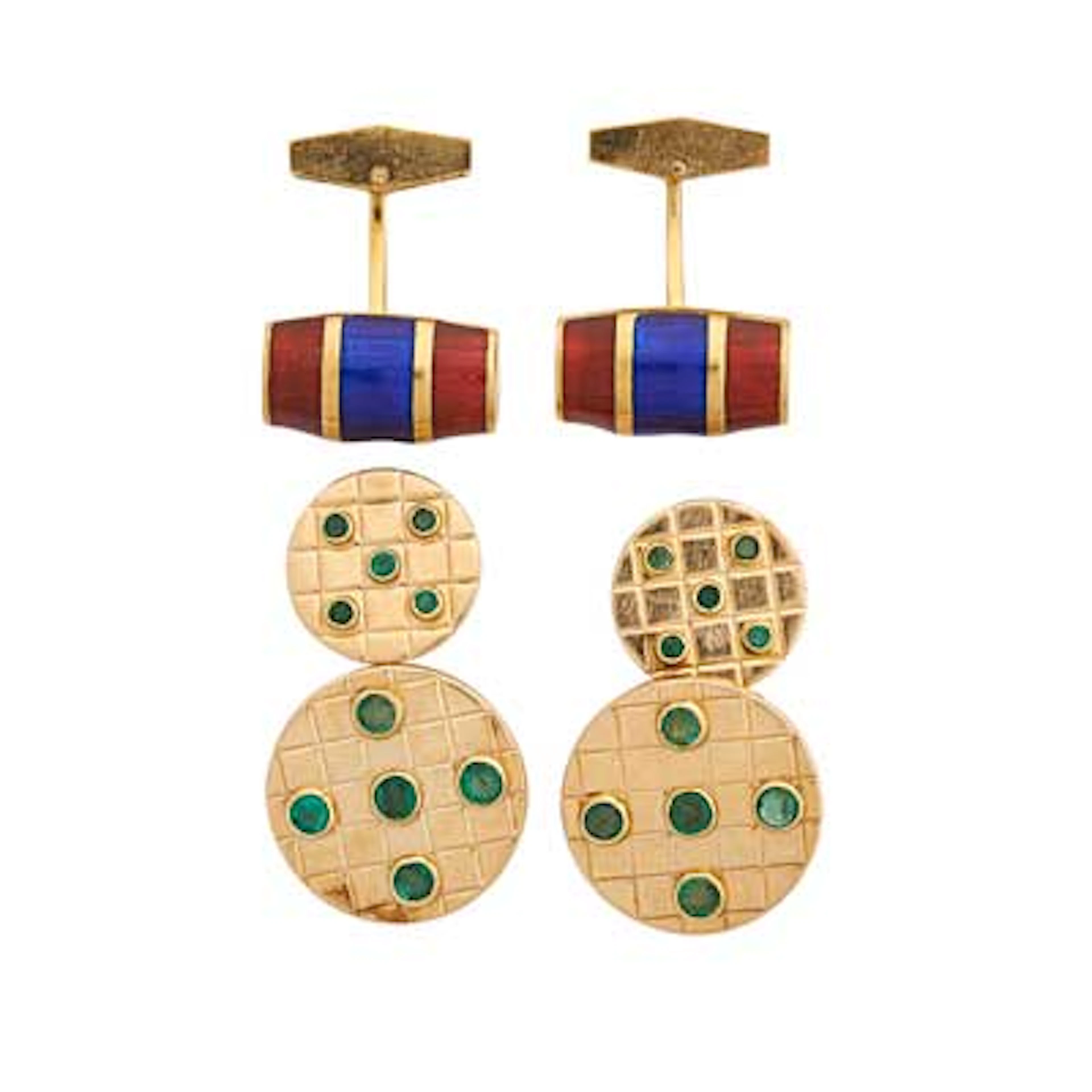 ENAMELED OR GEM SET YELLOW GOLD CUFFLINKS