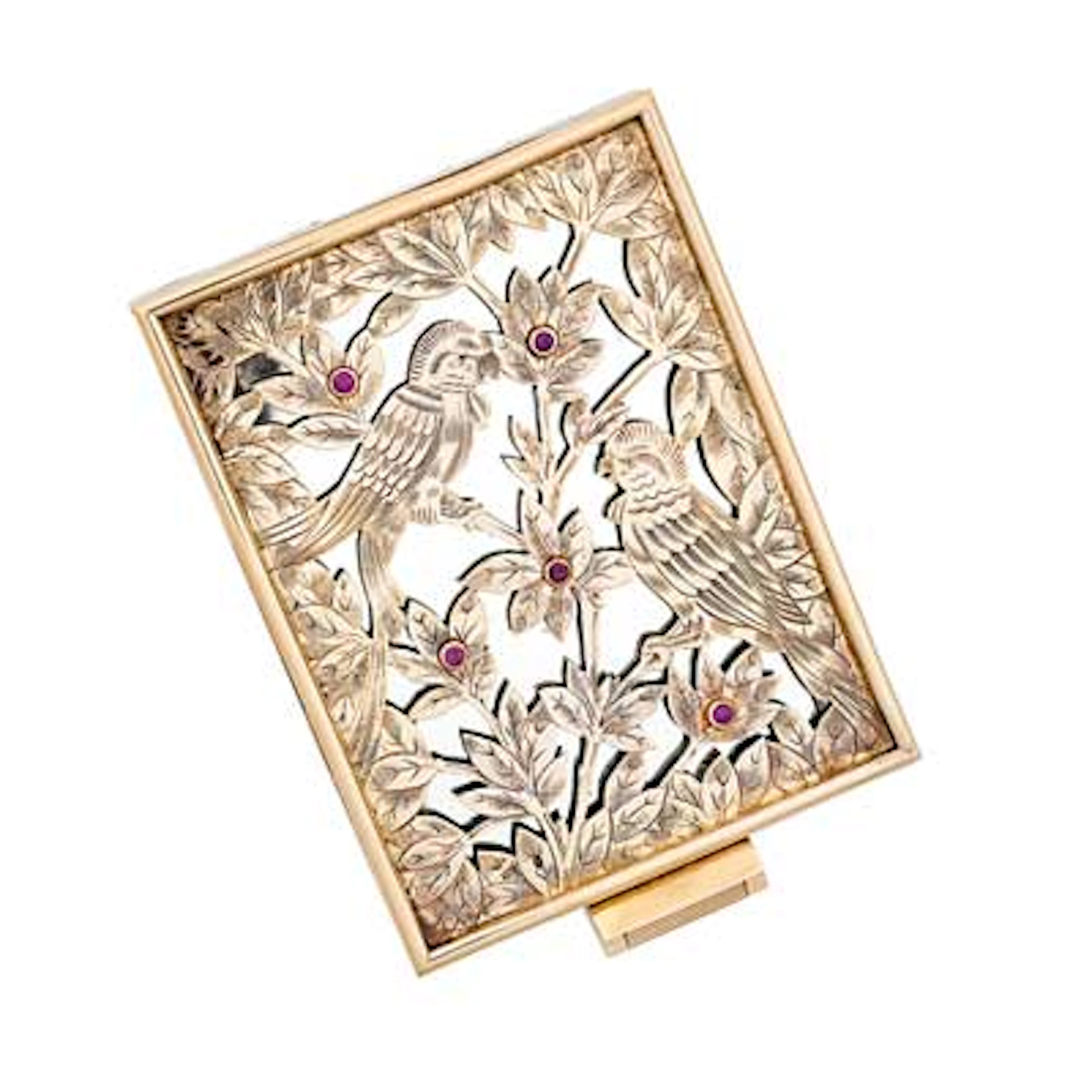 BOUCHERON ART DECO RUBY & GILT-SILVER COMPACT