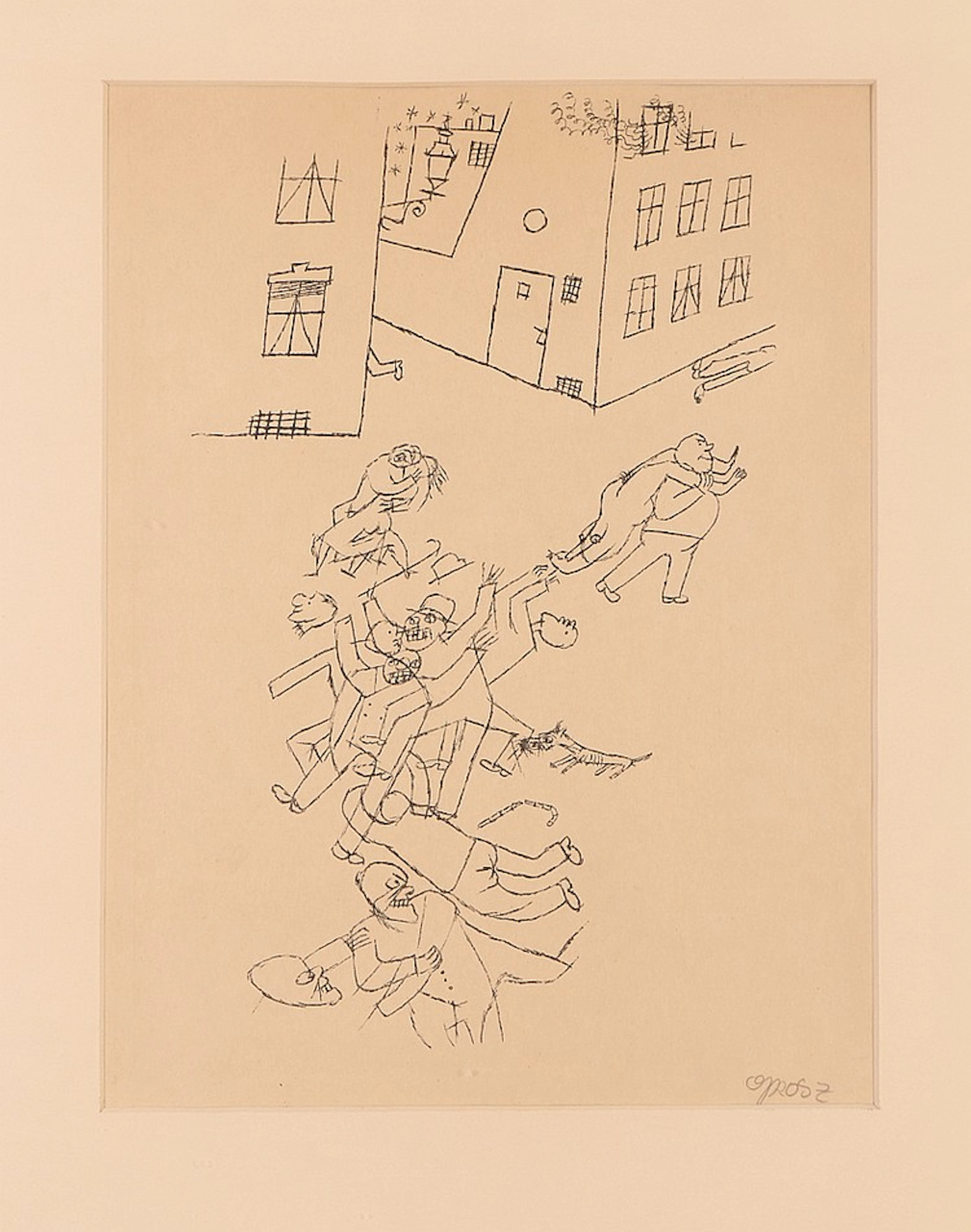 George Grosz 1917 lithograph "Riot of the insane"
