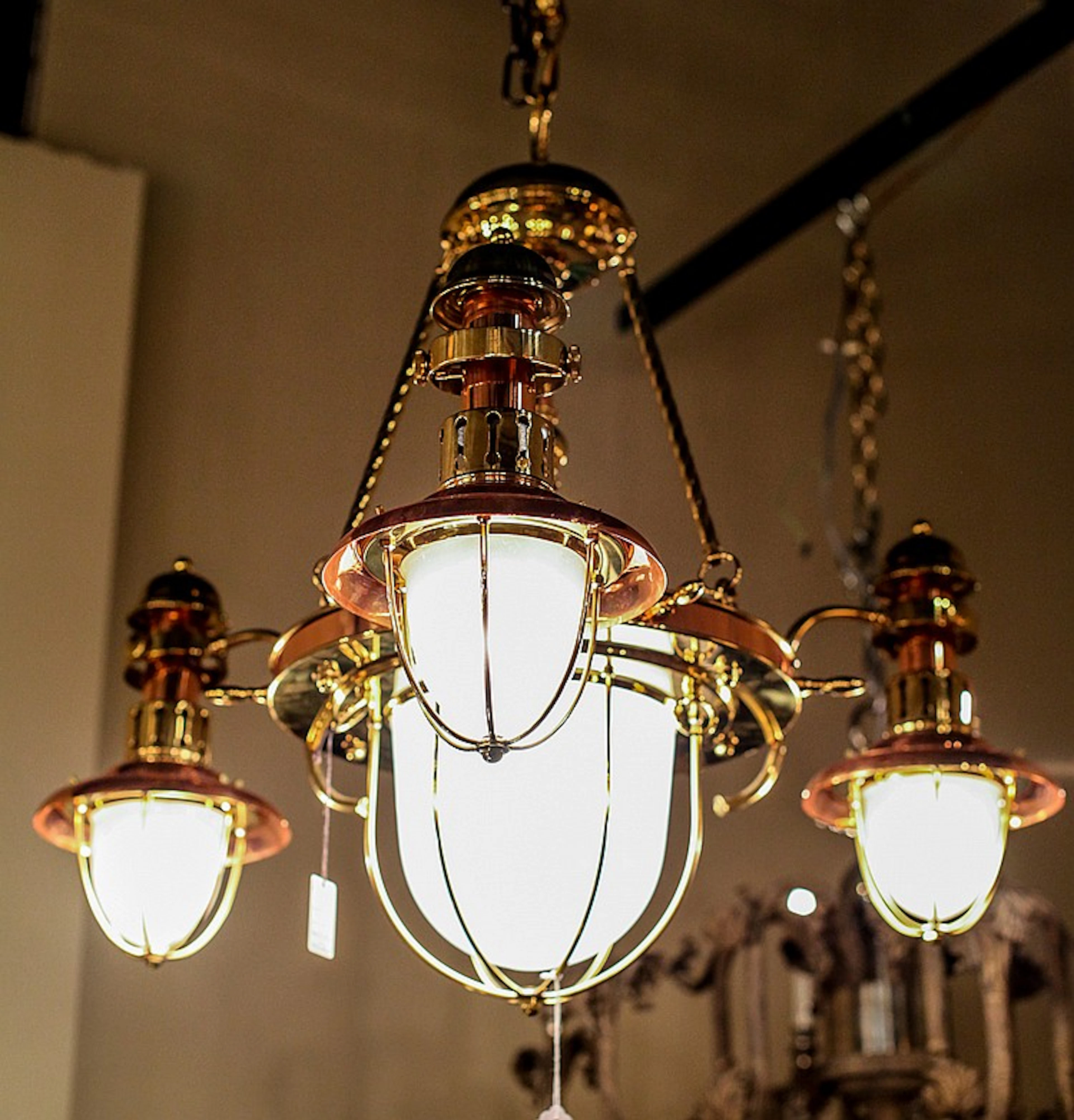 Nautical Ship's Light Themed Brass Chandelier