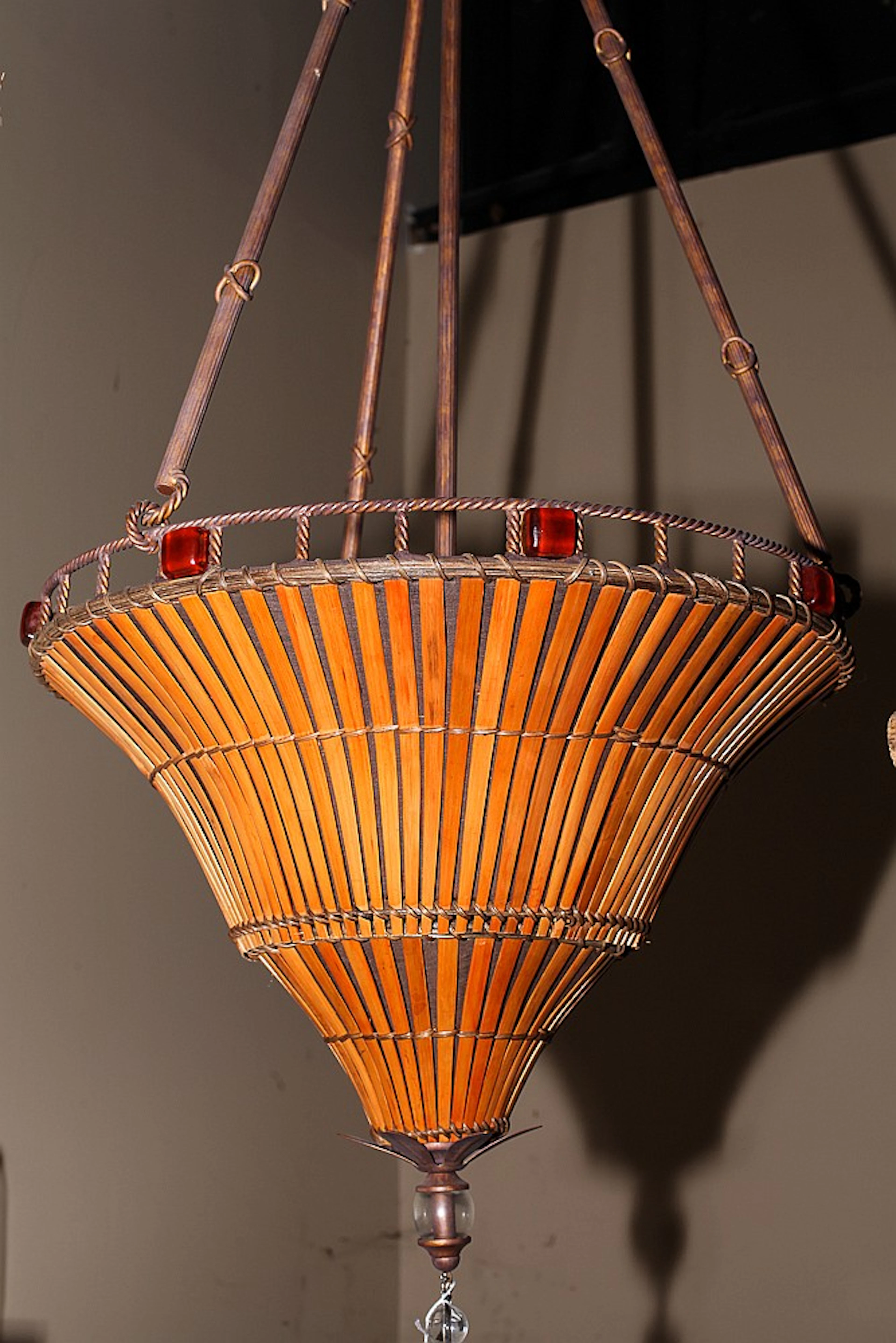 Rattan & Brass Plantation Style Chandelier