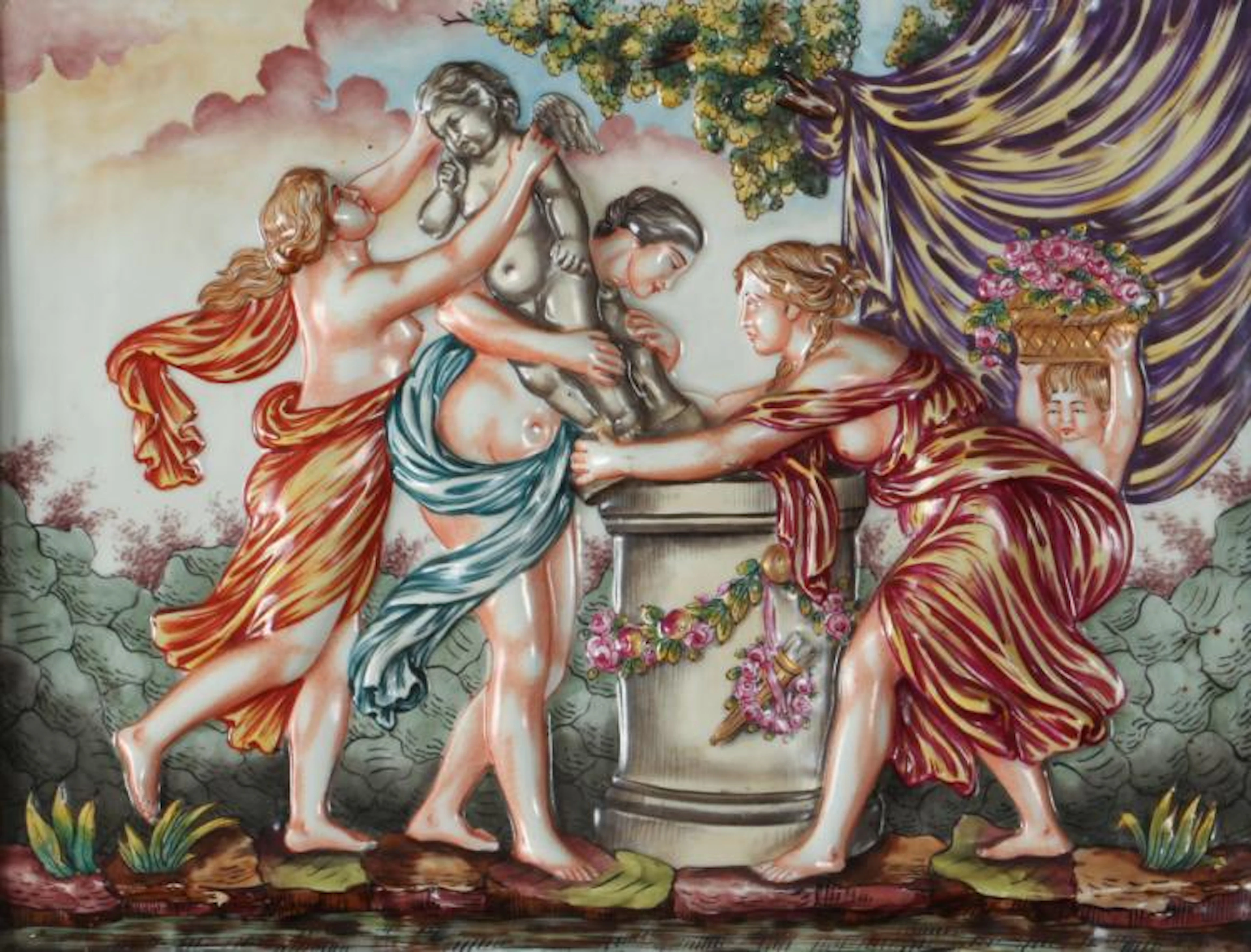 Pair CAPO DI MONTE PORCELAIN CLASSICAL PLAQUES