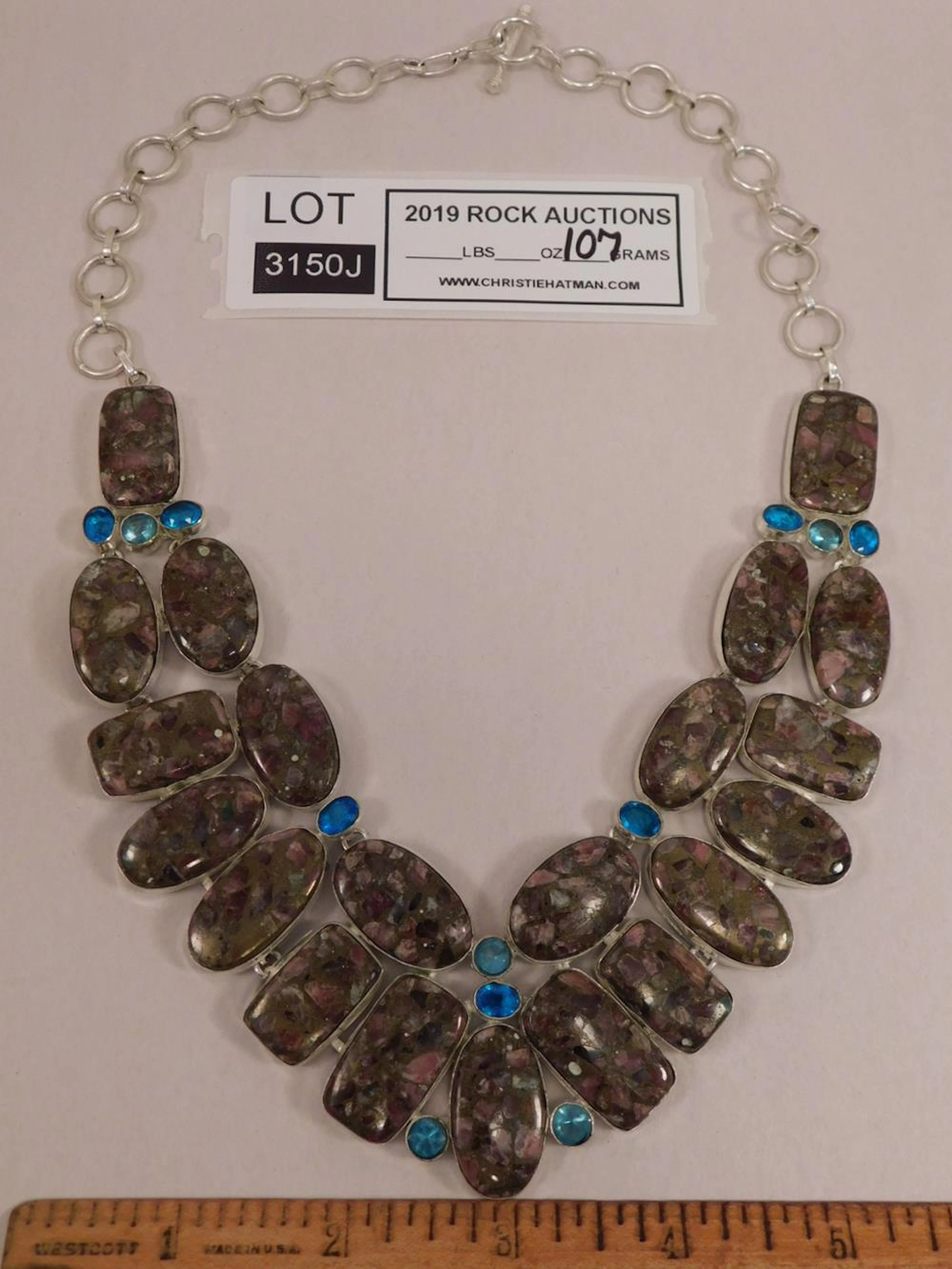 MOSAIC COPPER CHAROITE AND BLUE TOPAZ STERLING SILVER NECKLACE