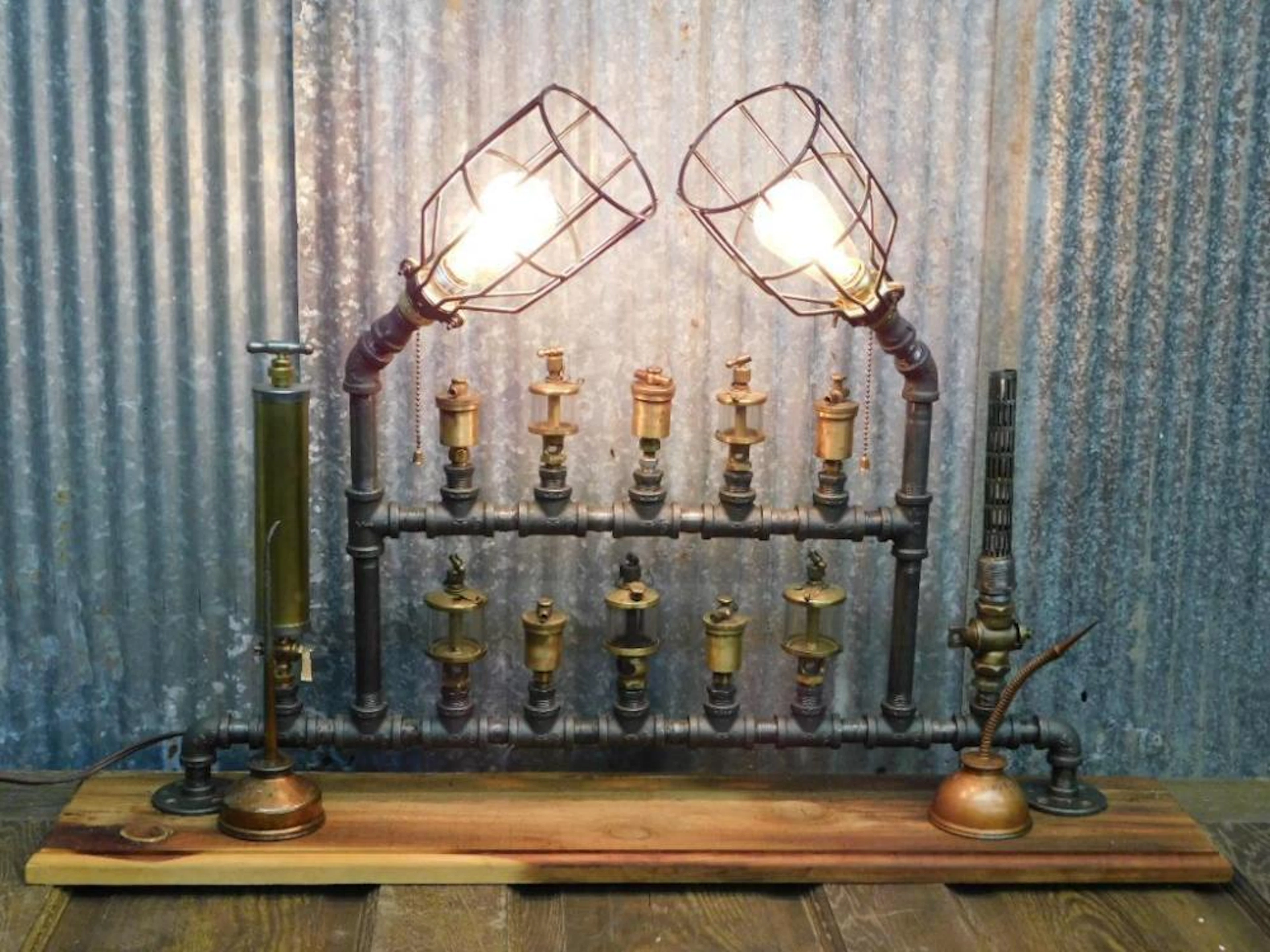 ONE OF A KIND STEAMPUNK INDUSTRIAL LAMP OOAK OILERS ANTIQUE& VINTAGE
