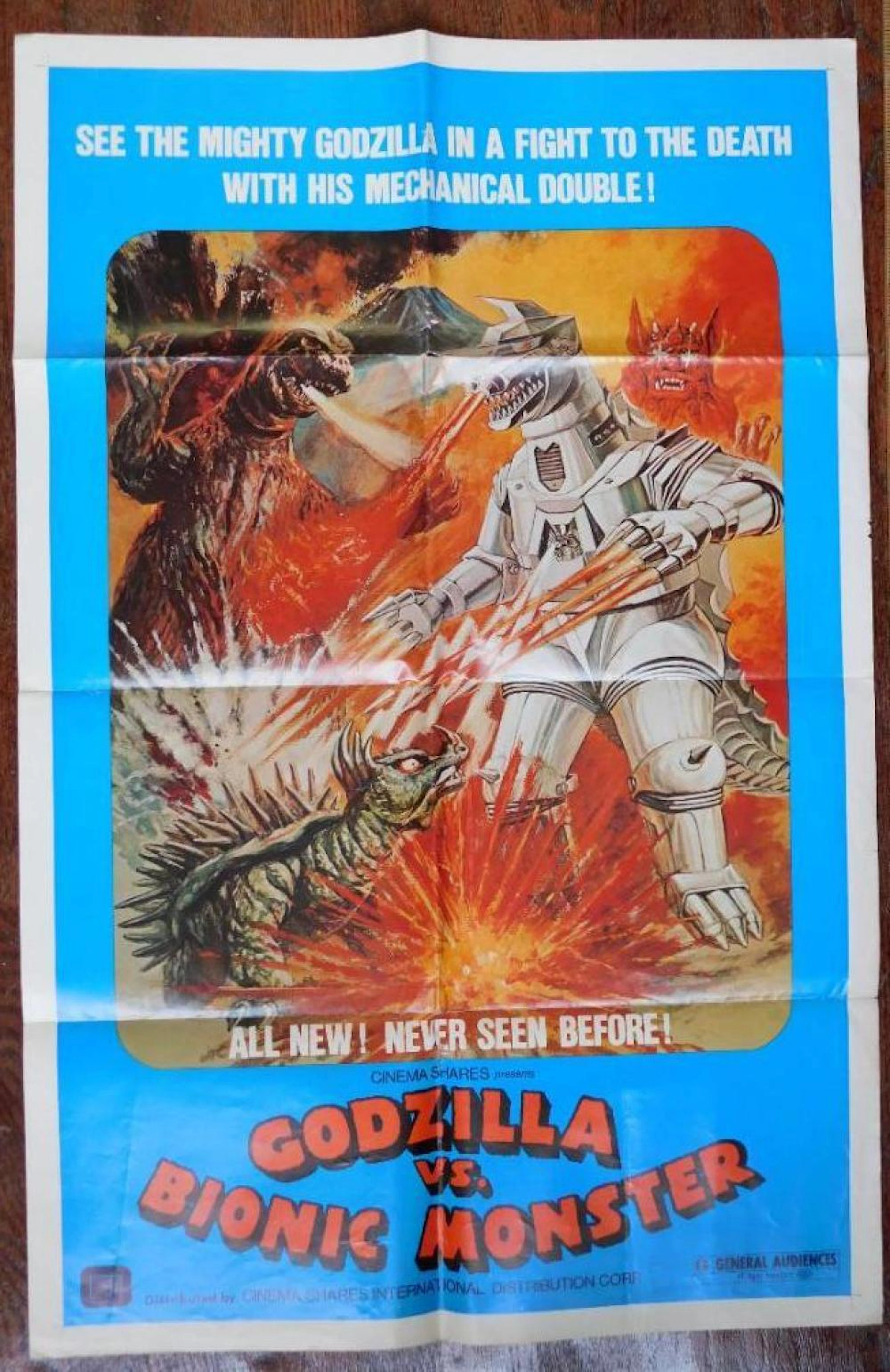 GODZILLA VS BIONIC MONSTER ONE-SHEET MOVIE POSTER VINTAGE ANTIQUE