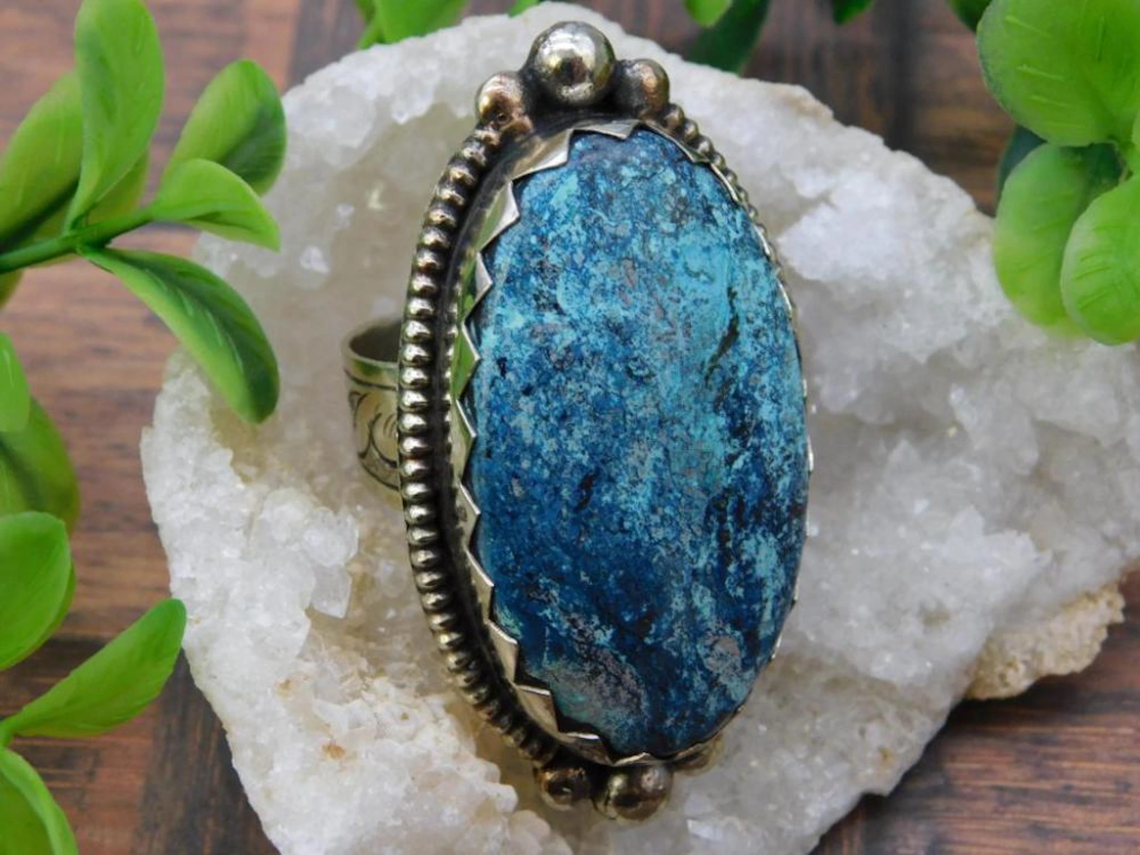 SHATTUCKITE ADJUSTABLE RING ROCK STONE LAPIDARY SPECIME