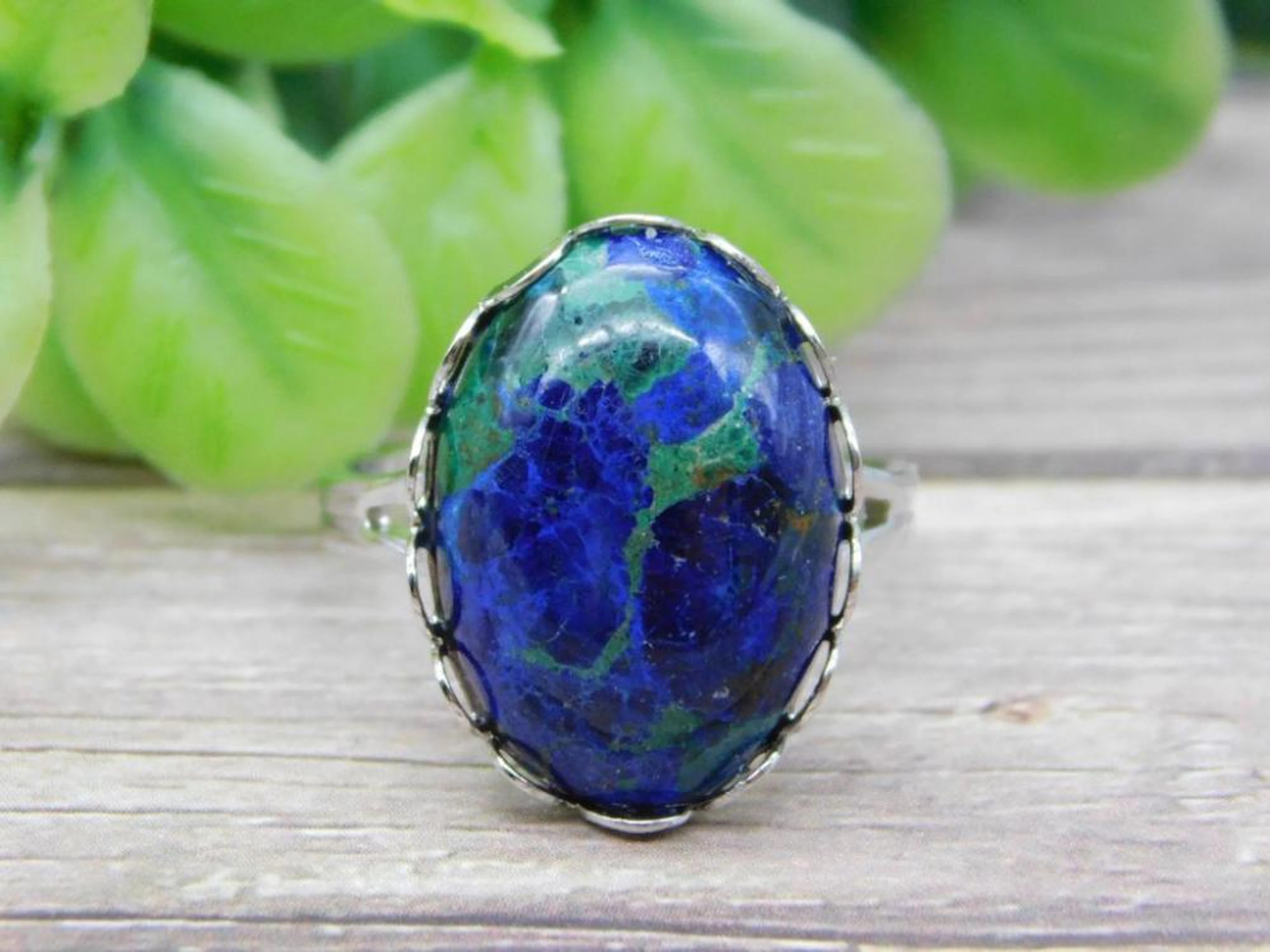 AZURITE ADJUSTABLE RING ROCK STONE LAPIDARY SPECIME