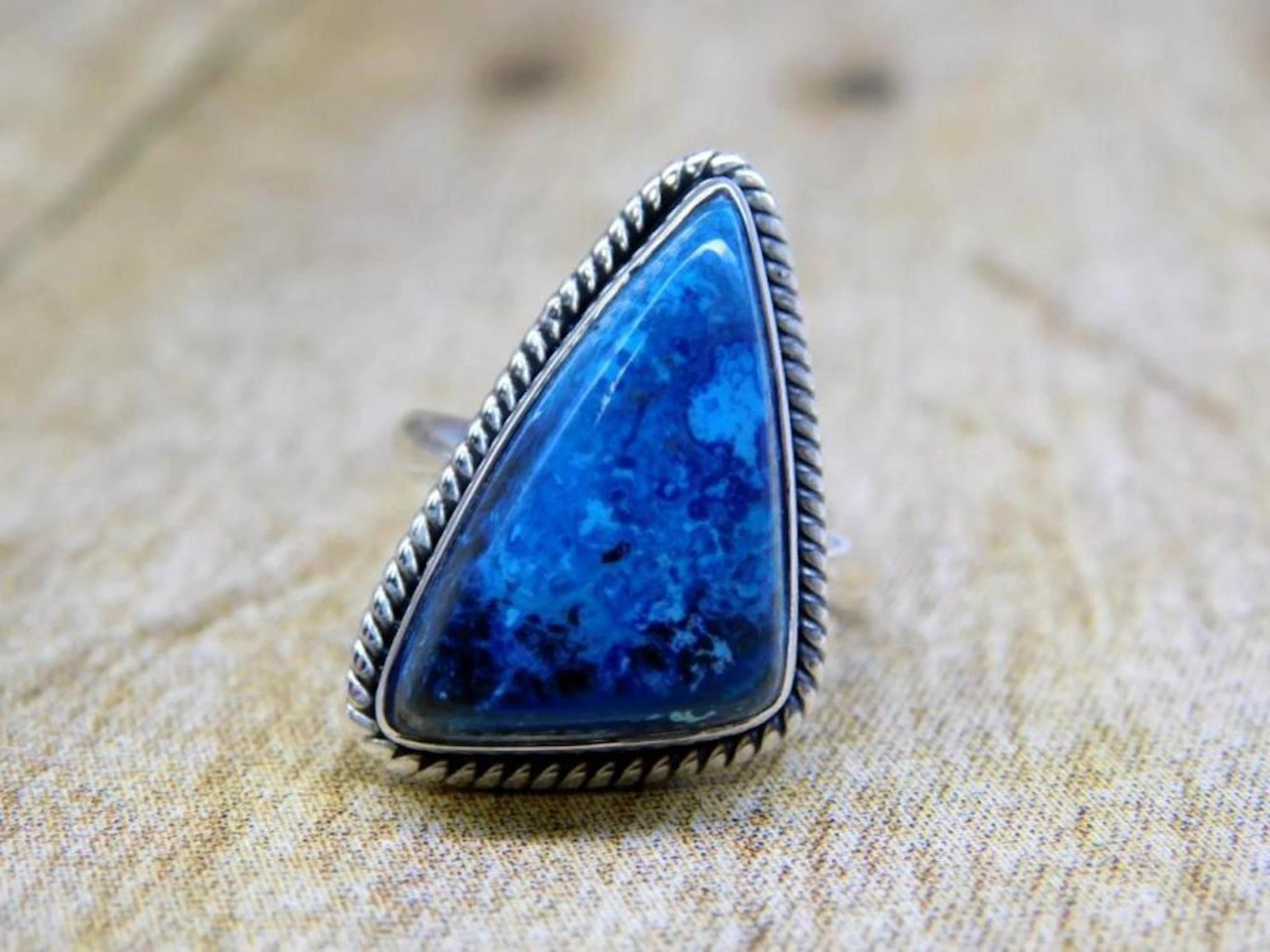STERLING SILVER AZURITE RING SIZE 7 VINTAGE ANTIQUE