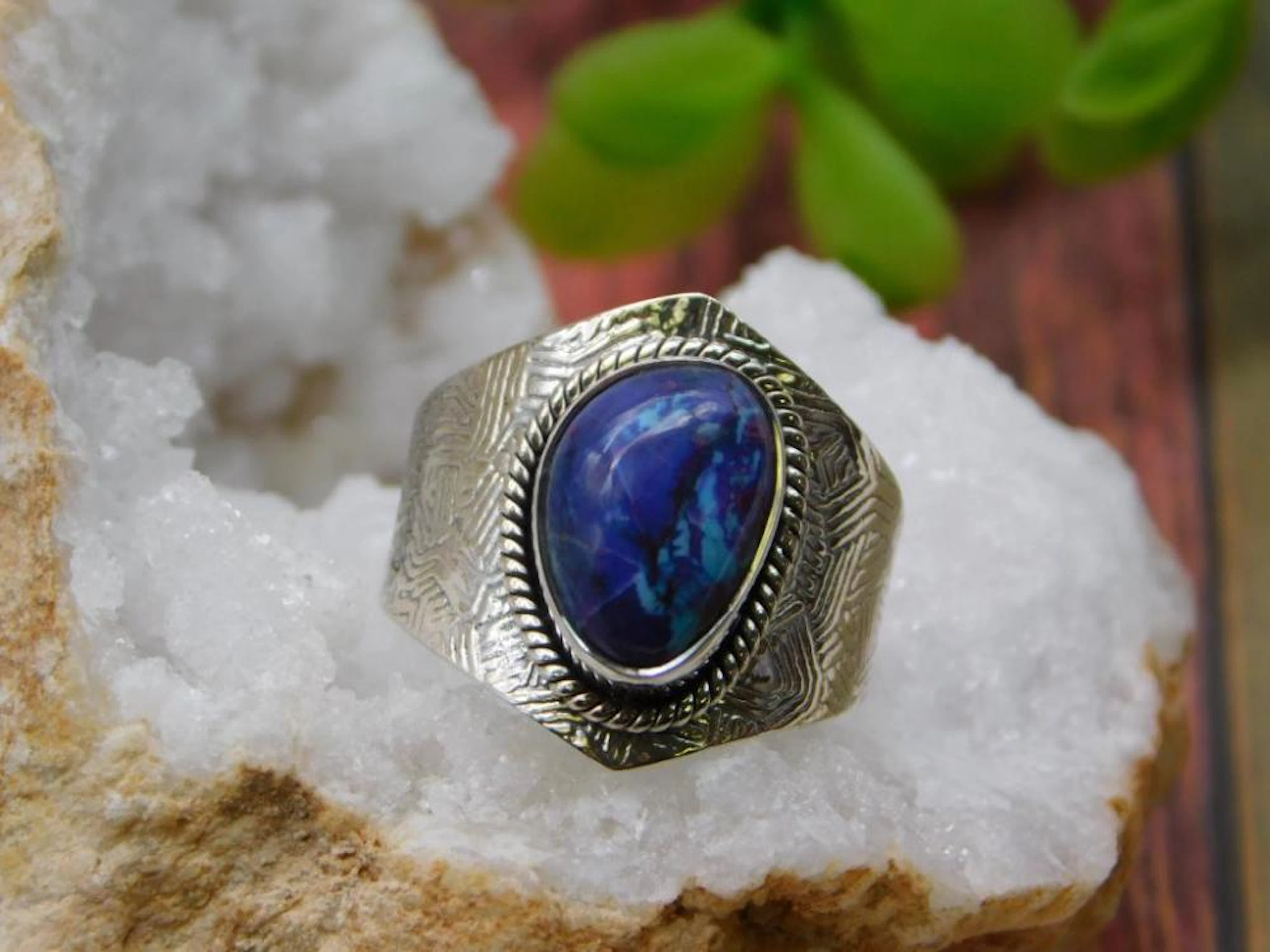 STERLING SILVER CHRYSOCOLLA RING SIZE 8 ROCK STONE LAPIDARY SPECIME