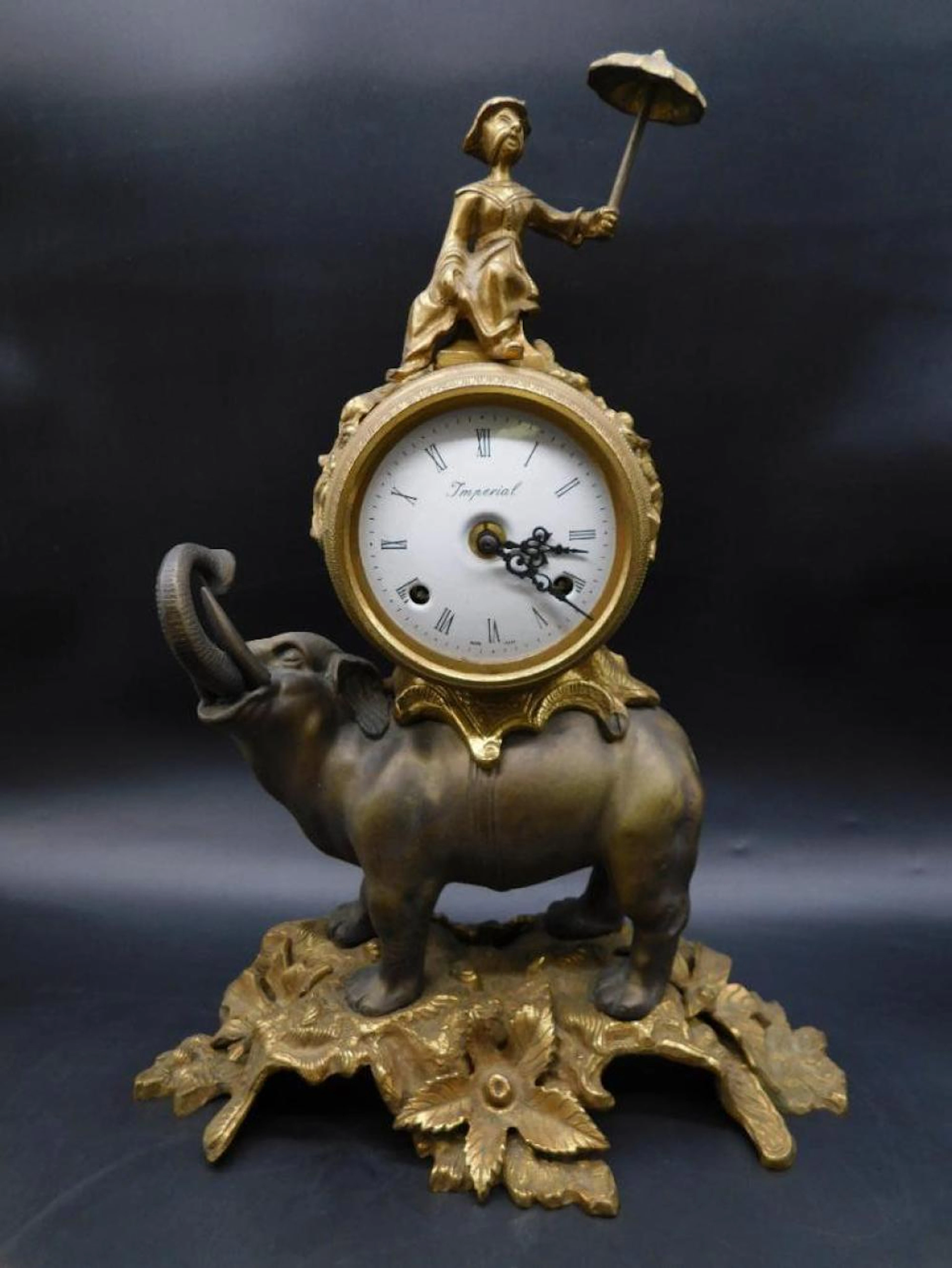 IMPERIAL ITALIAN BREVETTATO BRONZE ELEPHANT CLOCK VINTAGE ANTIQUE