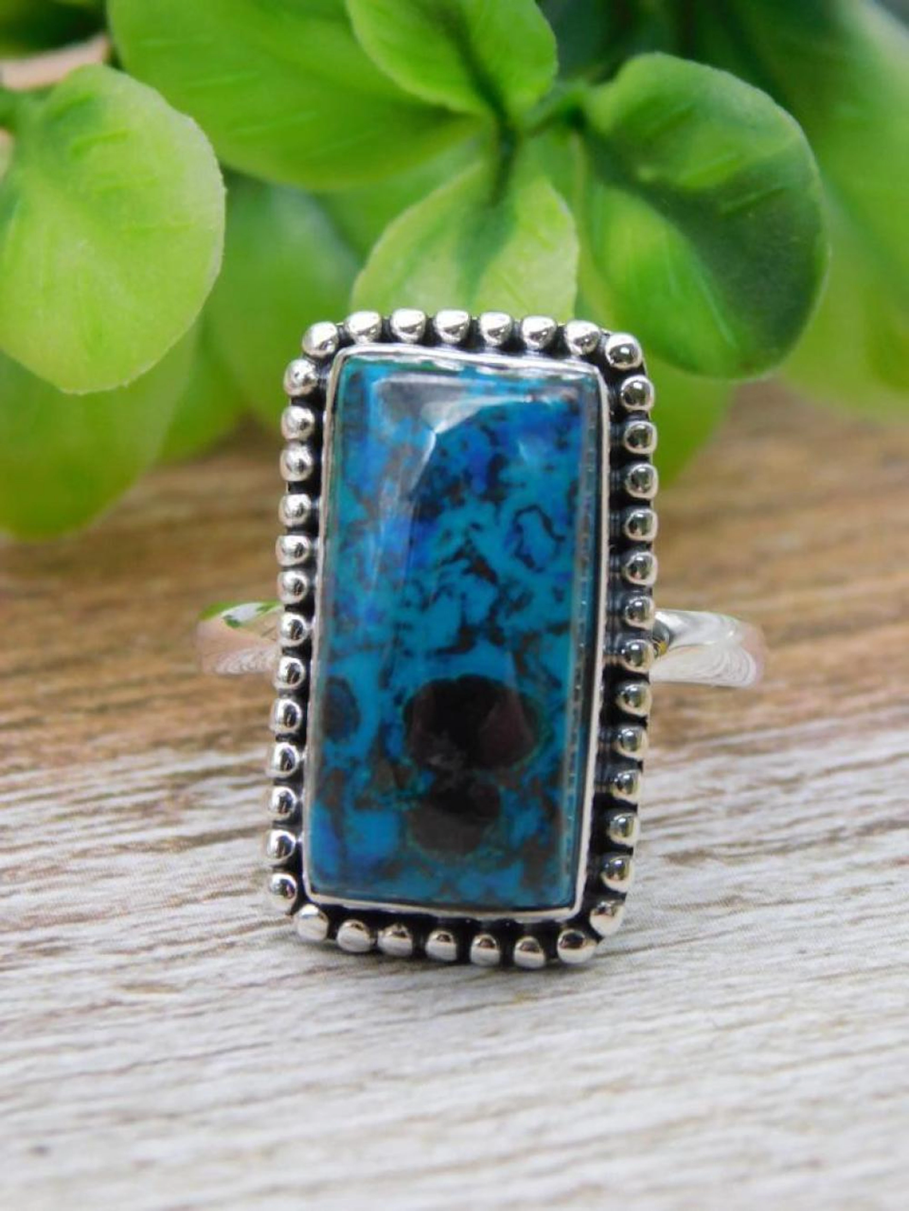 STERLING SILVER CHRYSOCOLLA RING SIZE 8 ROCK STONE LAPIDARY SPECIME