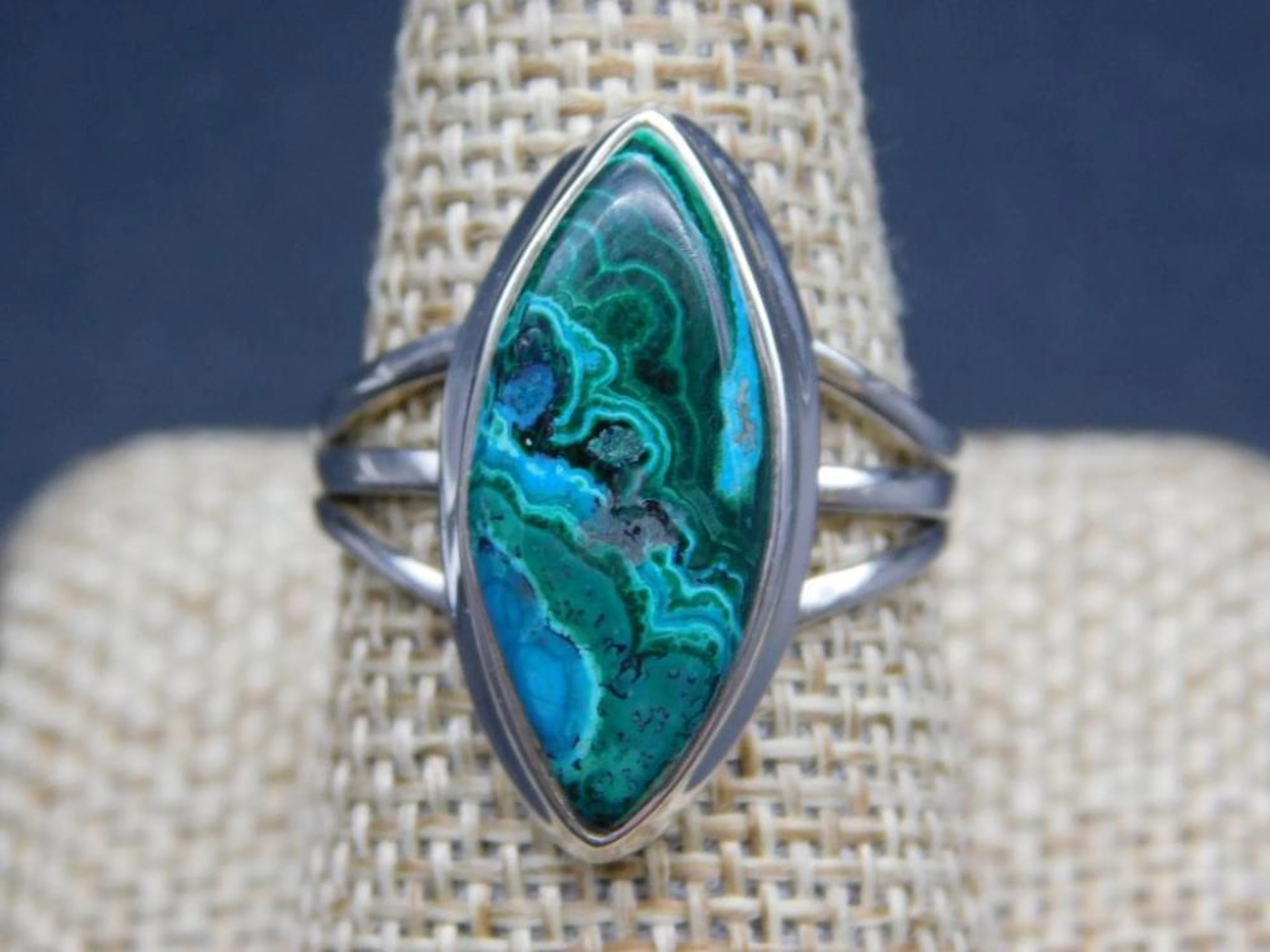 STERLING SILVER CHRYSOCOLLA MALACHITE RING VINTAGE ANTIQUE