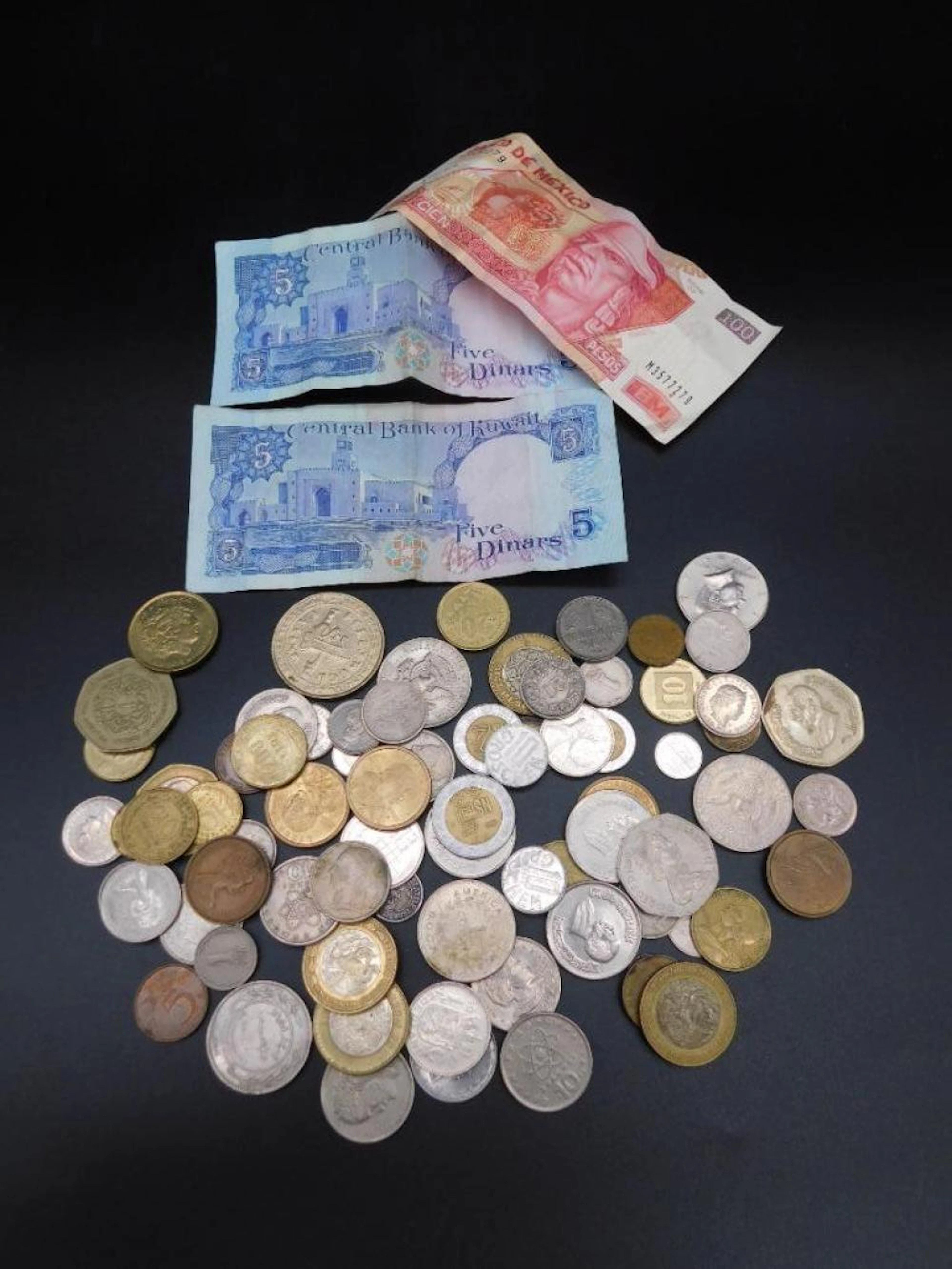 MIXED CURRENCY KUWAIT MEXICO BANK NOTES COINS NUMISMATIC VINTAGE ANTIQUE