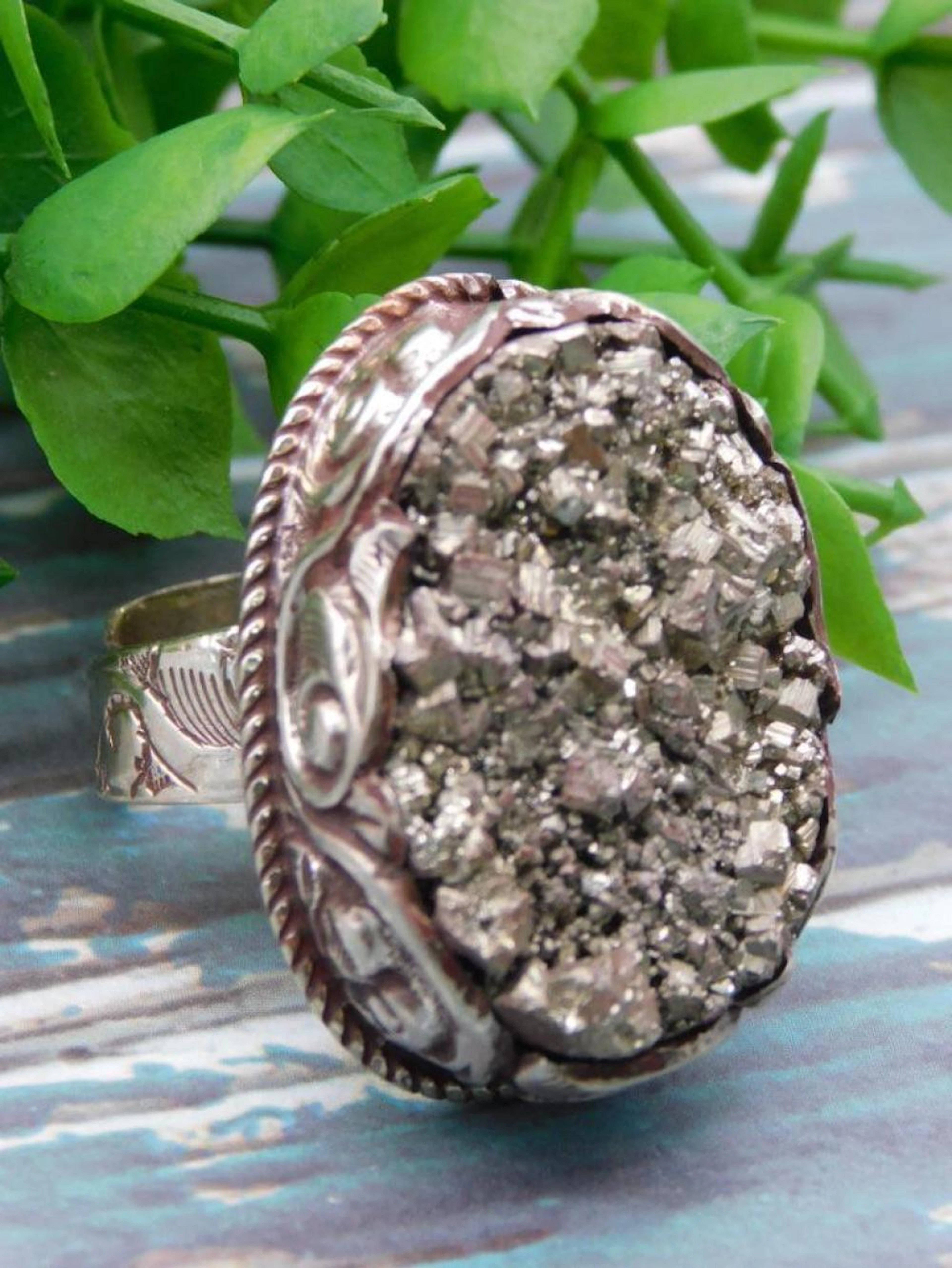 PYRITE ADJUSTABLE RING ROCK STONE LAPIDARY SPECIME