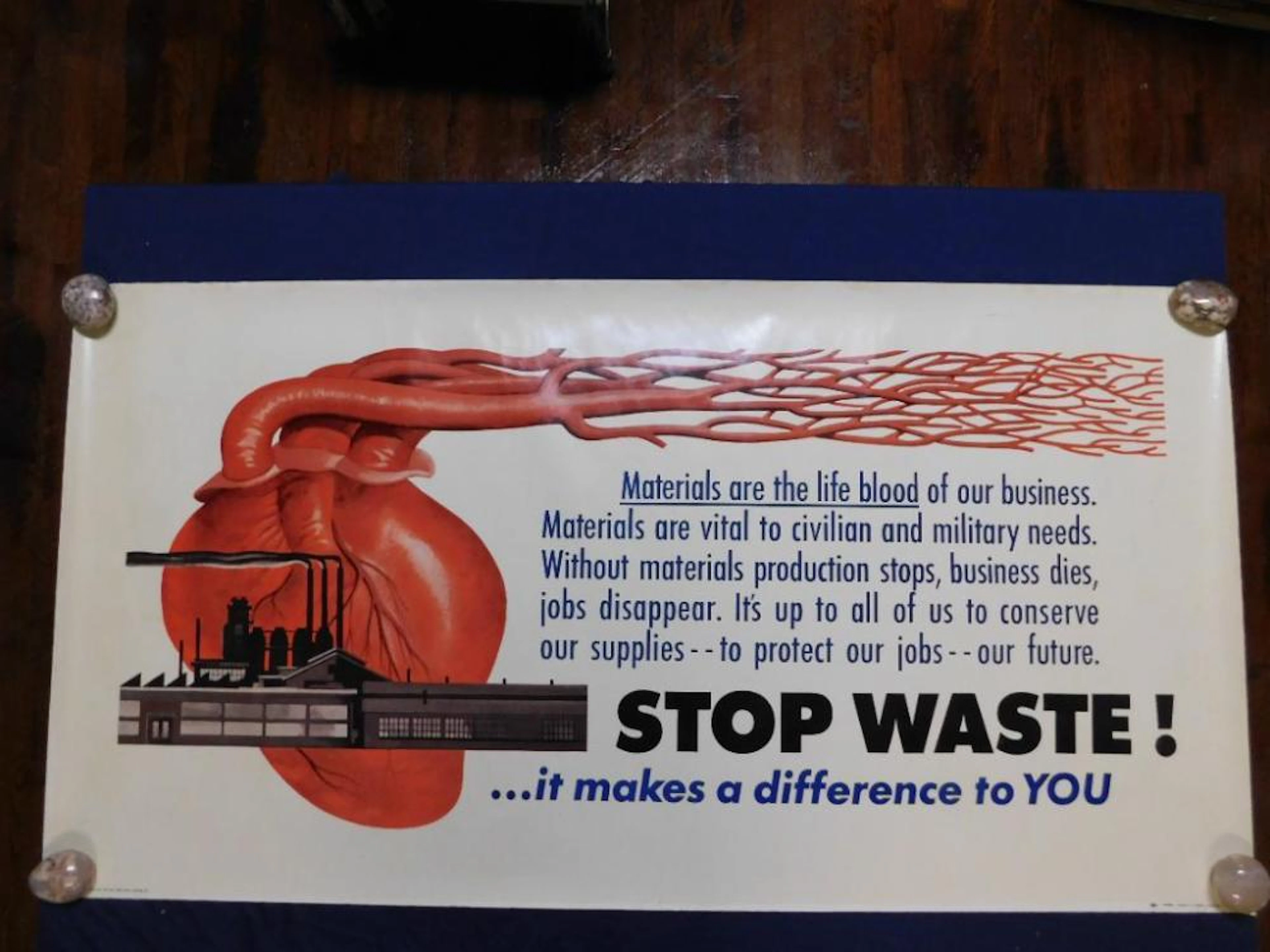 1951 THE SHELDON-CLAIRE COMPANY STOP WASTE HEART POSTER VINTAGE ANTIQUE
