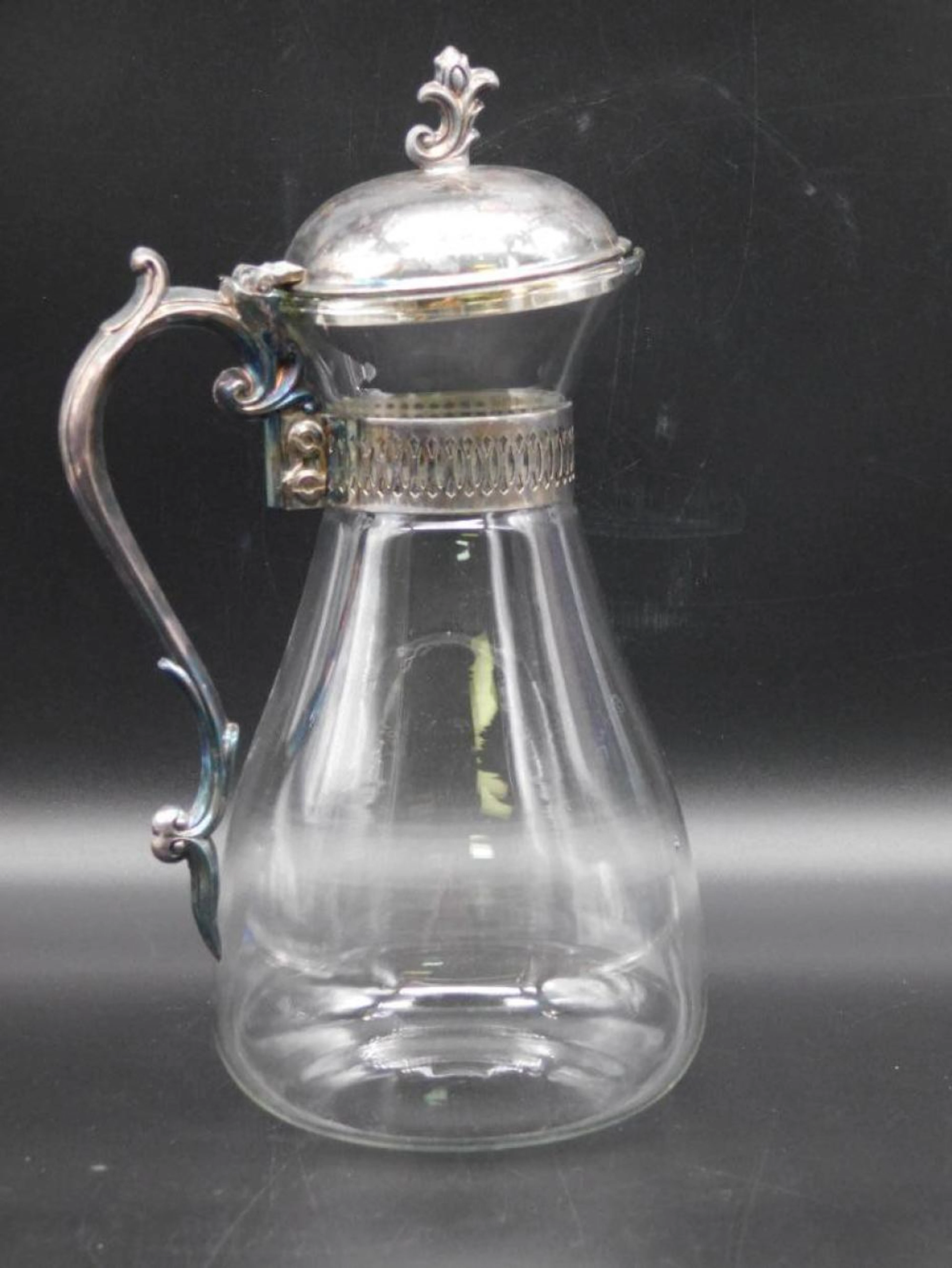 SILVER AND GLASS PITCHER CARAFE VINTAGE ANTIQUE