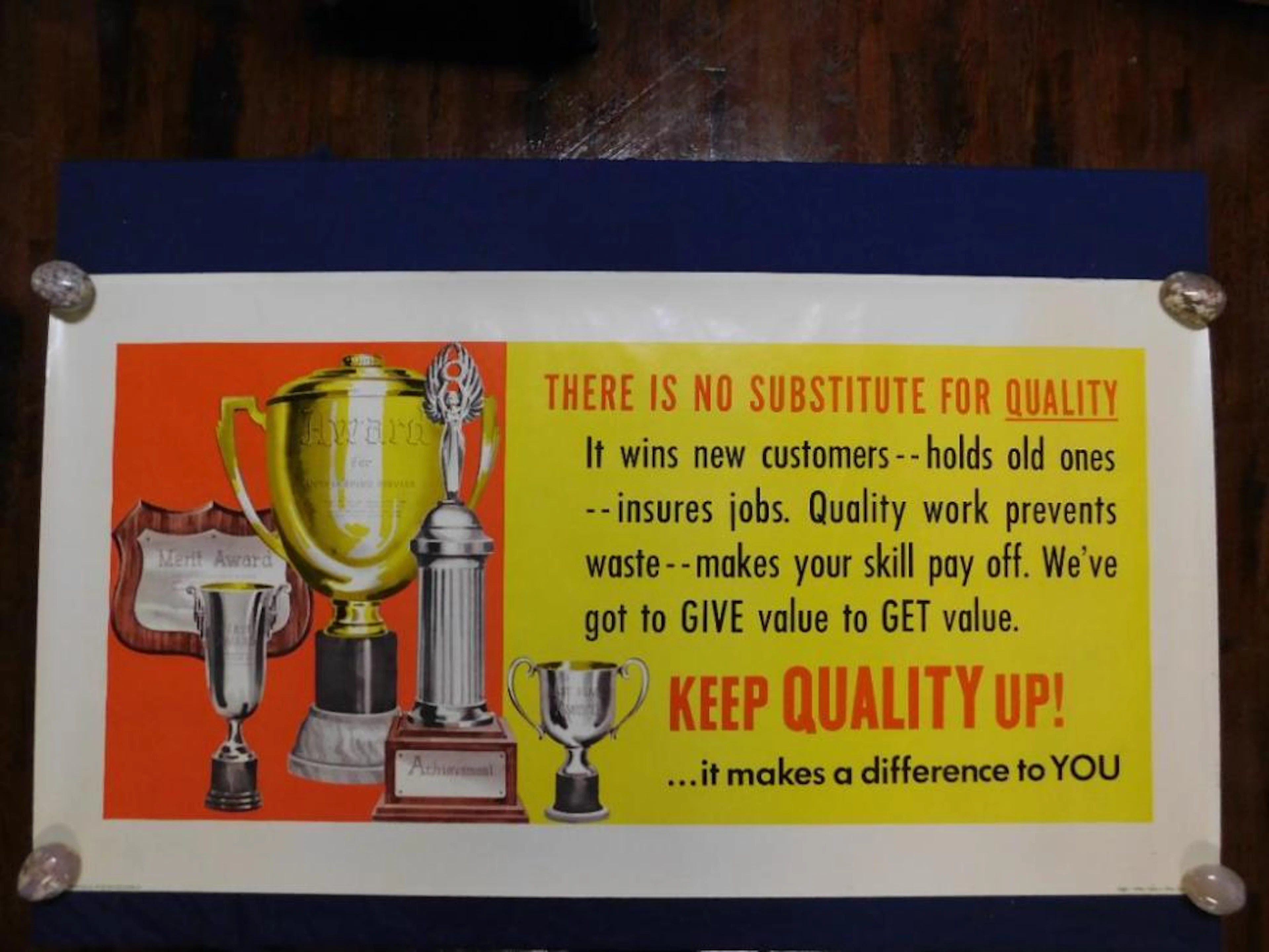 1951 THE SHELDON-CLAIRE COMPANY KEEP QUALITY UP POSTER VINTAGE ANTIQUE