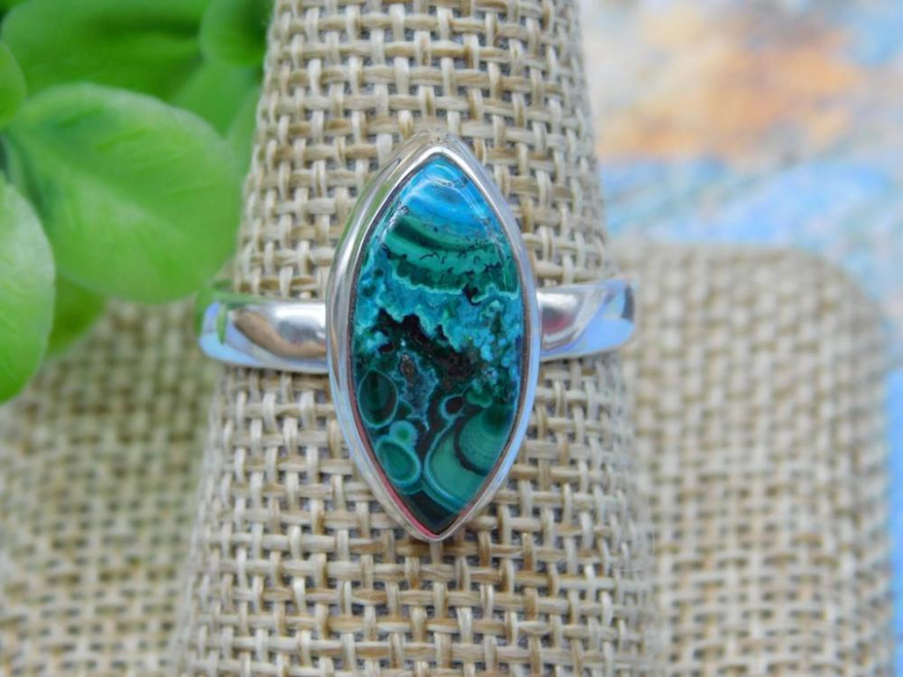 STERLING SILVER MALACHITE CHRYSOCOLLA RING SIZE 11 ROCK STONE LAPIDARY SPECIME