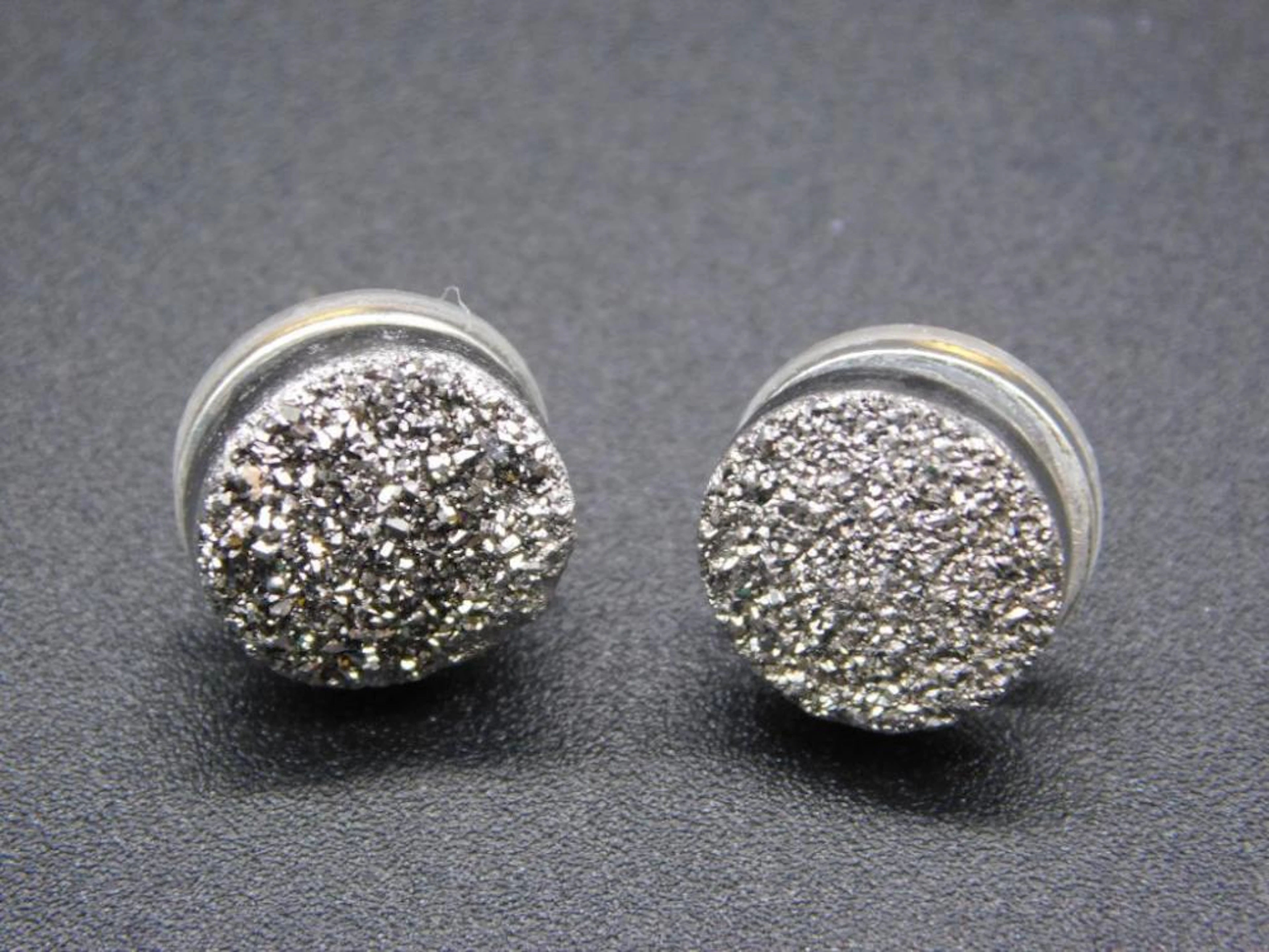 DRUZY PLATINUM TITANIUM EARRINGS VINTAGE ANTIQUE