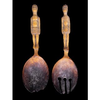 PAIR OF 19TH C. AFRICAN CARVED IVORY SPOONS