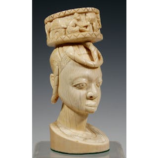 19TH C. AFRICAN IVORY PORTRAIT OF A QUEEN