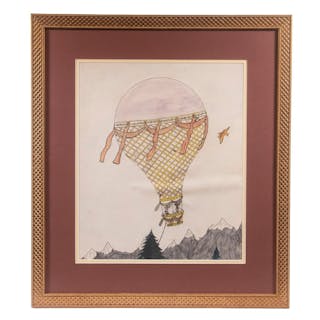 UNSIGNED WATERCOLOR OF 18TH C. BALLOON
