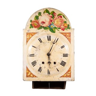 PENNSYLVANIA DUTCH WALL CLOCK WITH CABBAGE ROSE DECORATION