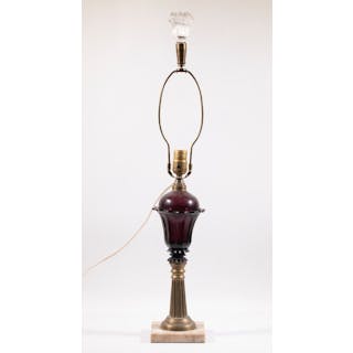 SANDWICH GLASS KEROSENE LAMP, ELECTRIFIED