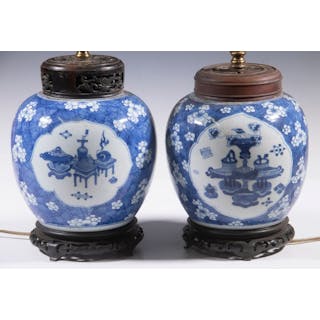 (2) SIMILAR BLUE & WHITE CHINESE GINGER JARS CONVERTED TO TABLE LAMPS