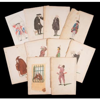(16) MINIATURE FRENCH COSTUME PRINTS, ALL BUT 3 DOUBLE-SIDED, UNFRAMED