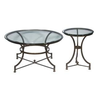 (2) MEXICAN GLASS TOP METAL OCCASIONAL TABLES