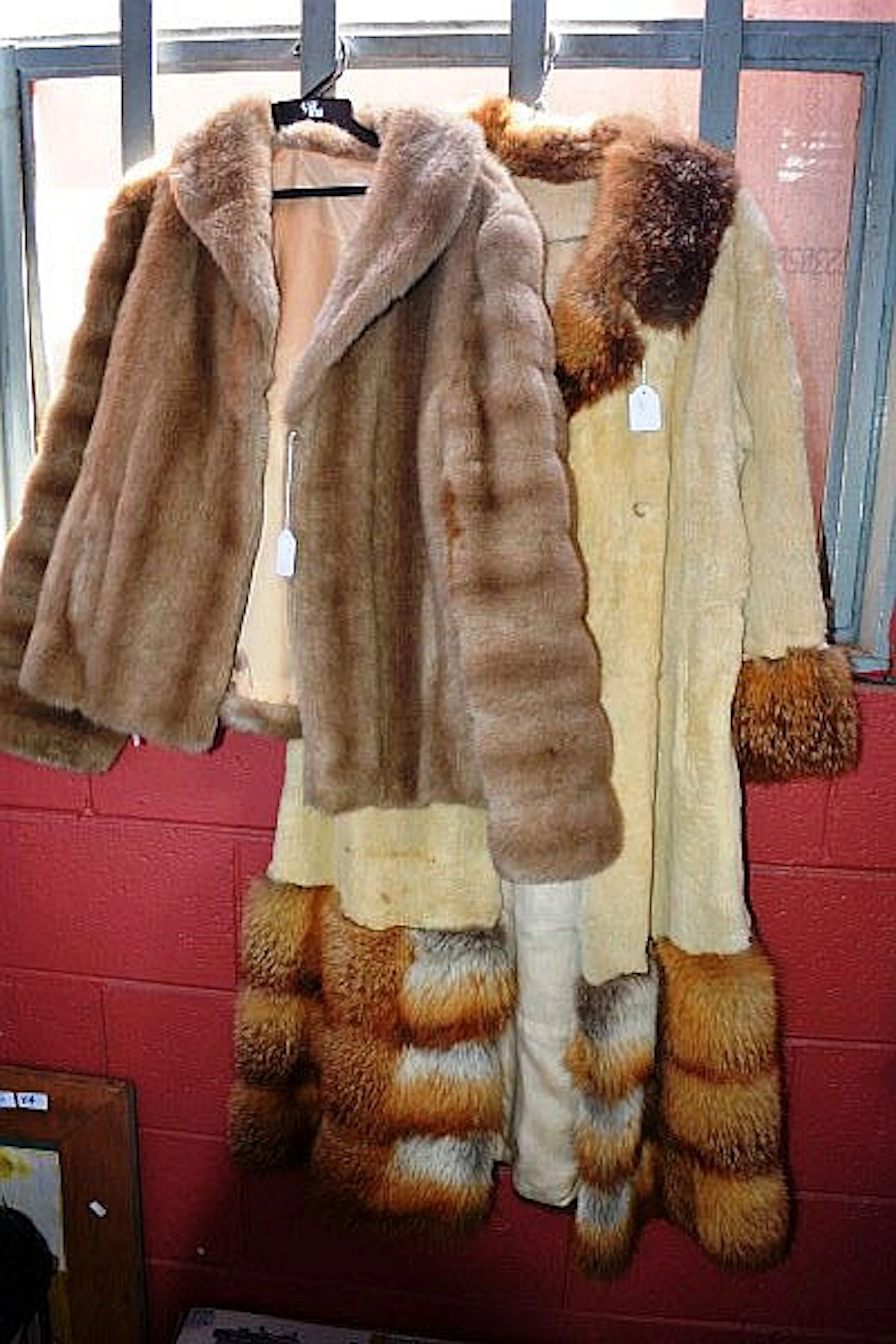 2 vintage coats incl. lamb skin and fur,