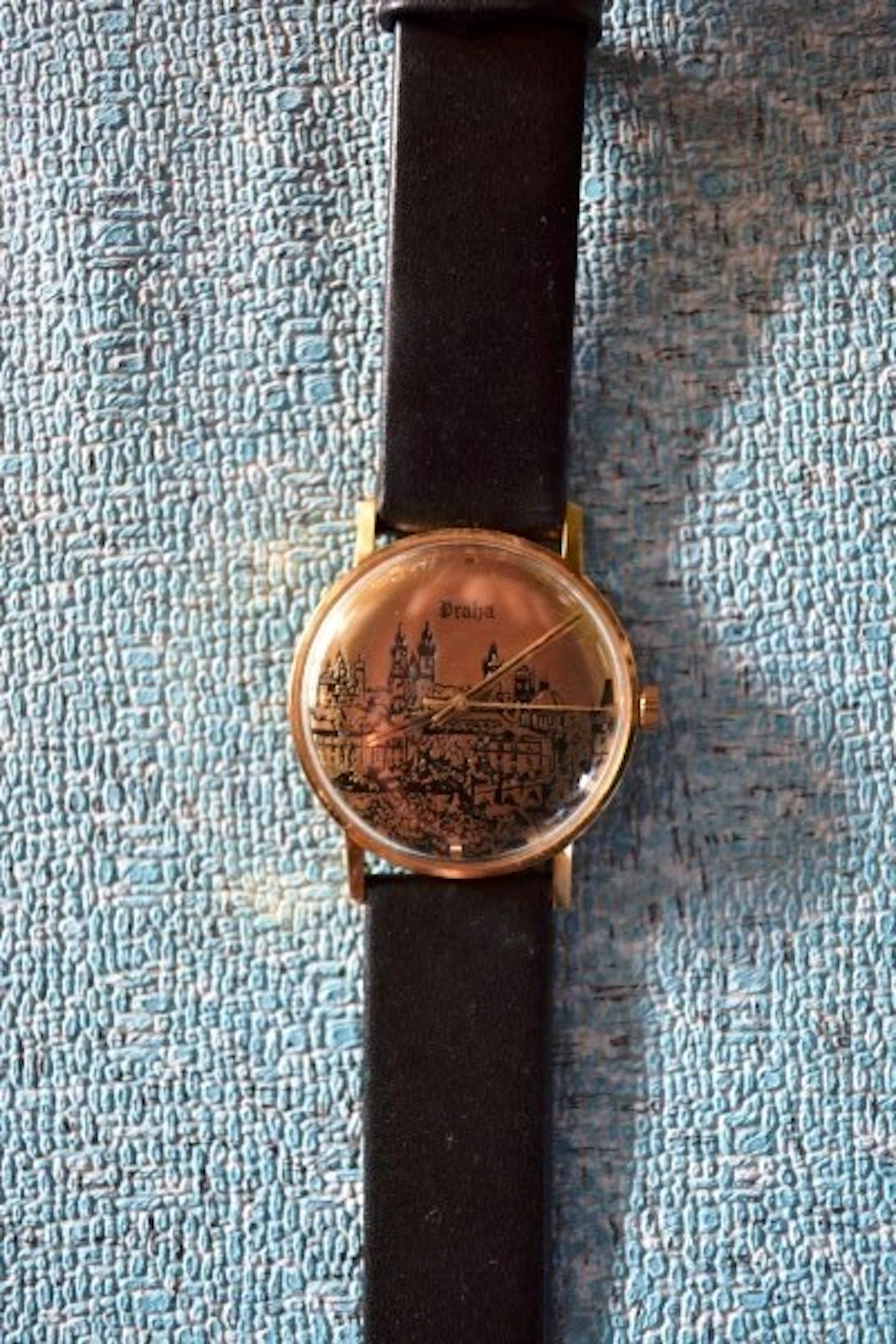 Retro watch from Prague, black strap, ornate