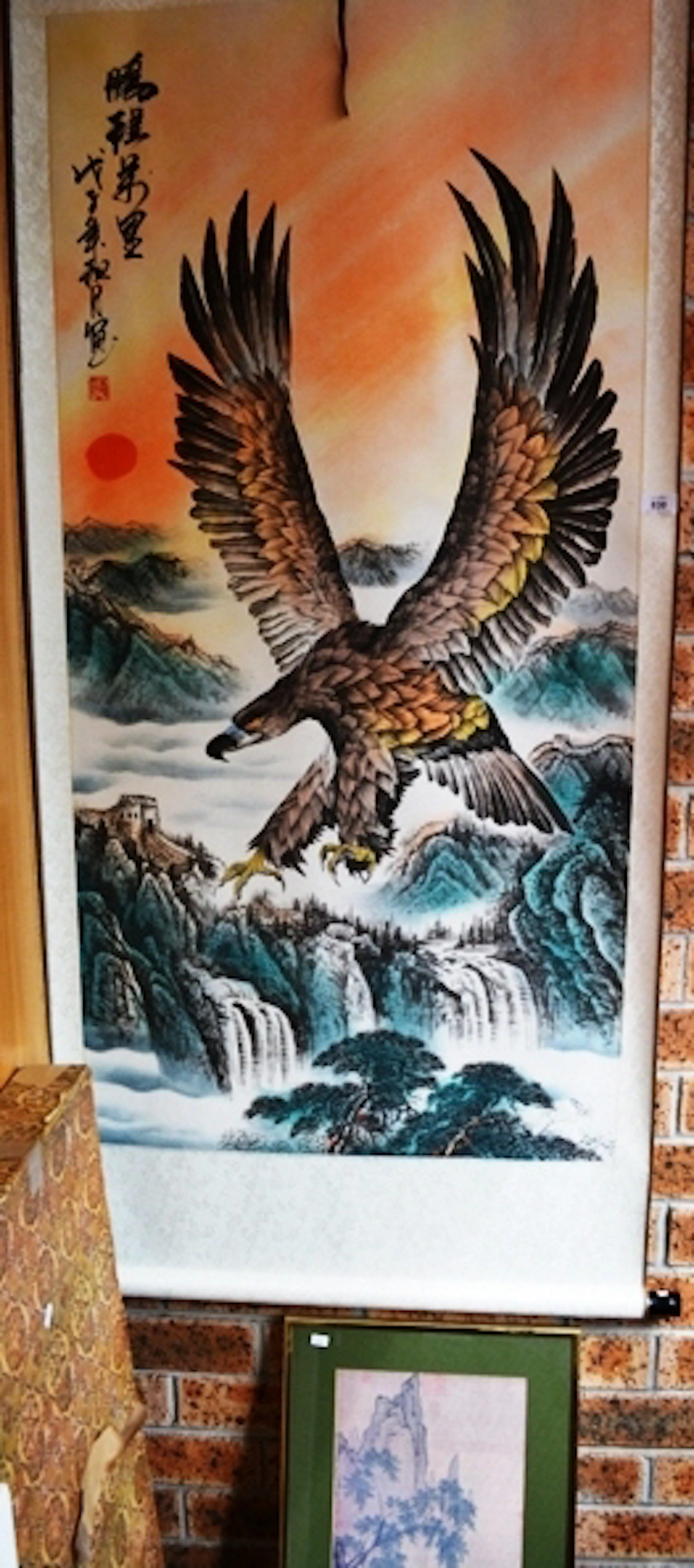 Chinese watercolour painted scroll showing an