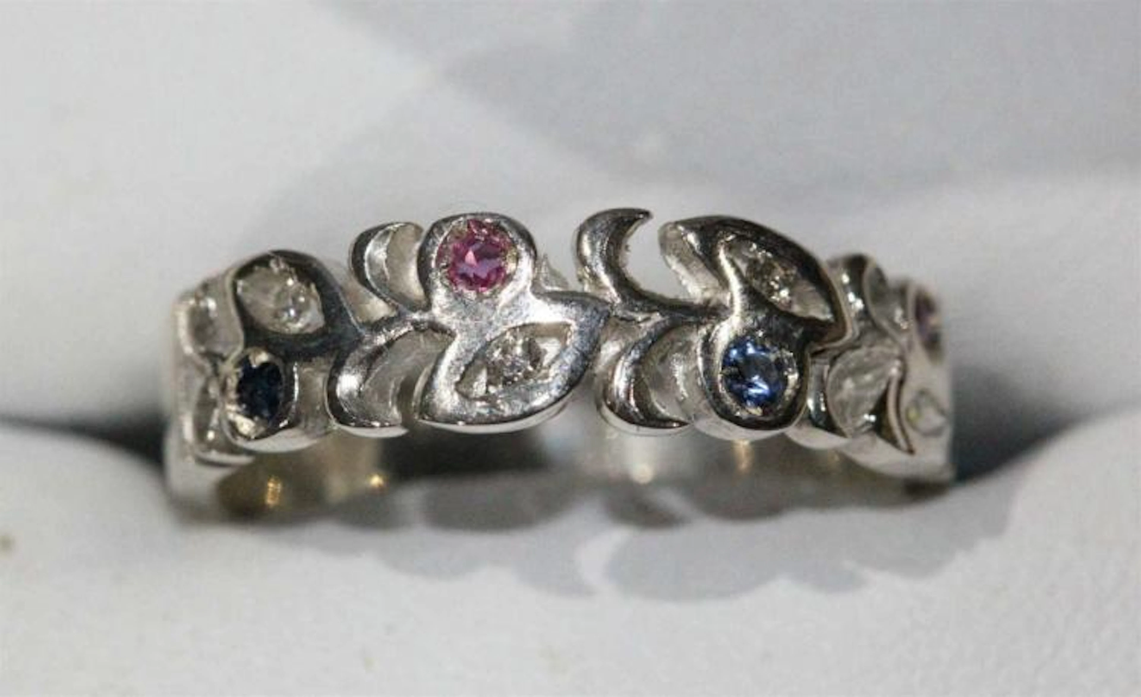 Sterling silver multi gem set leaf design dress