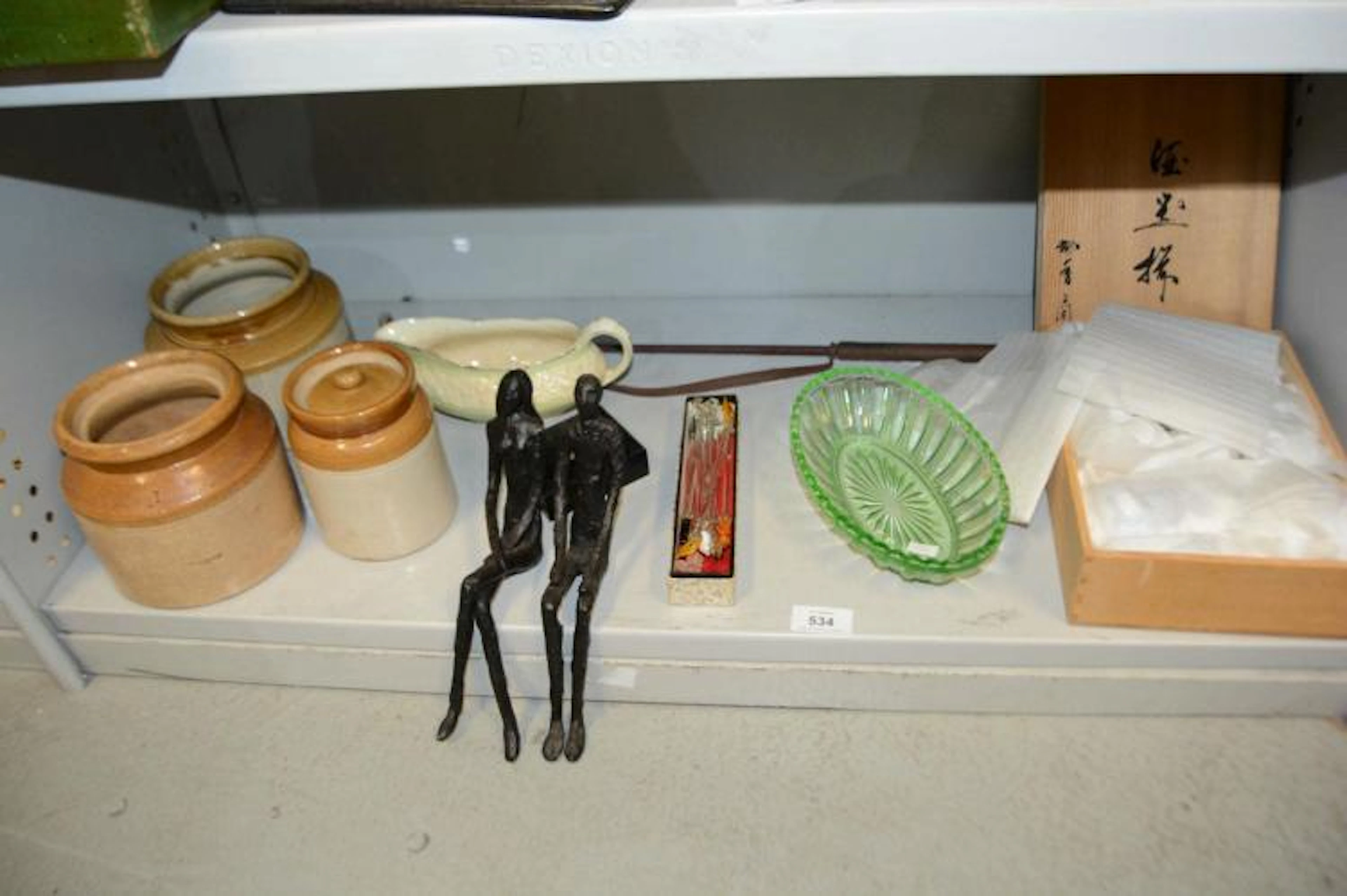 Japanese sake set in box, pottery canisters,