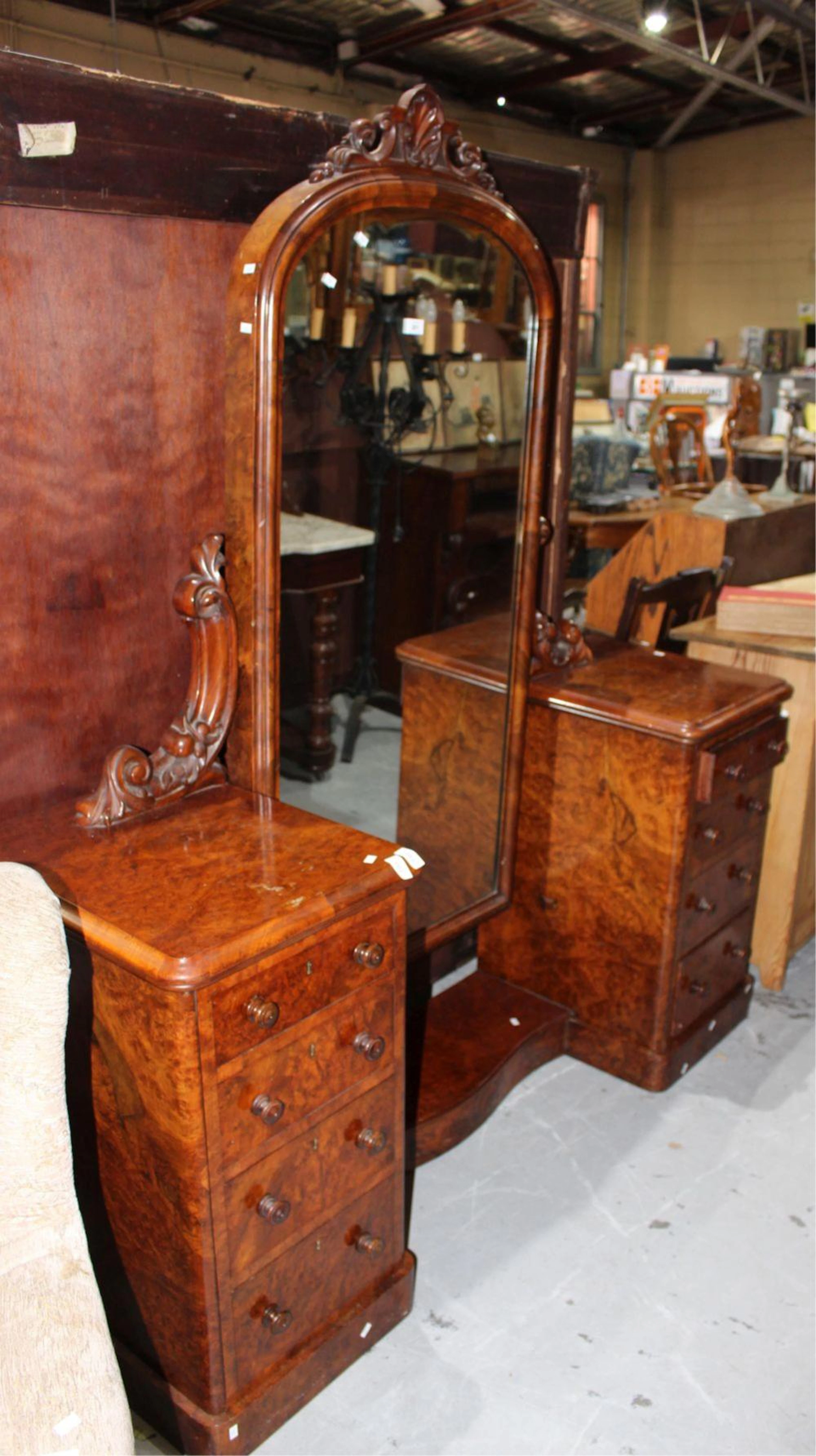 19thC burr walnut dressing table with full