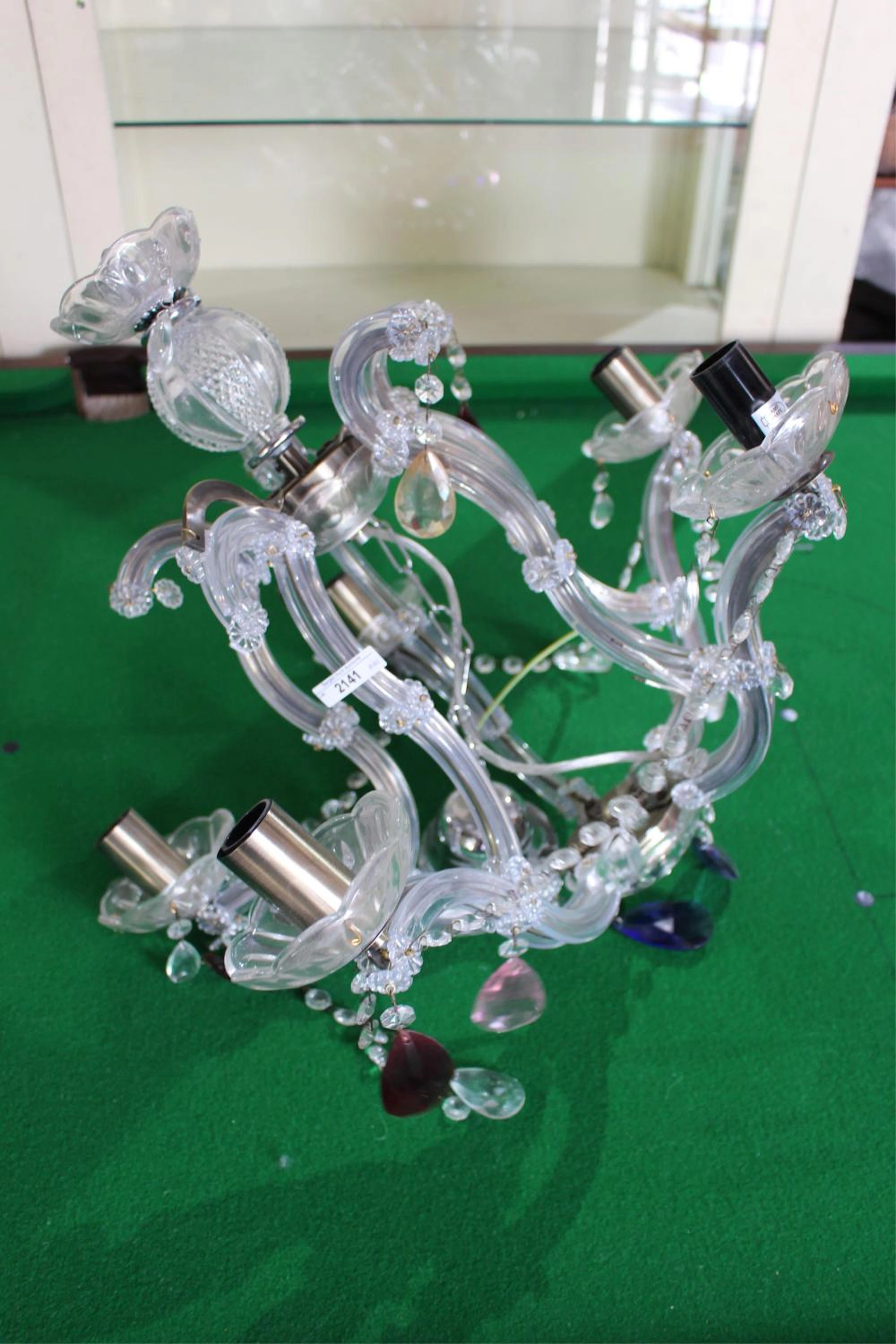 Modern plastic and glass 5 branch chandelier,