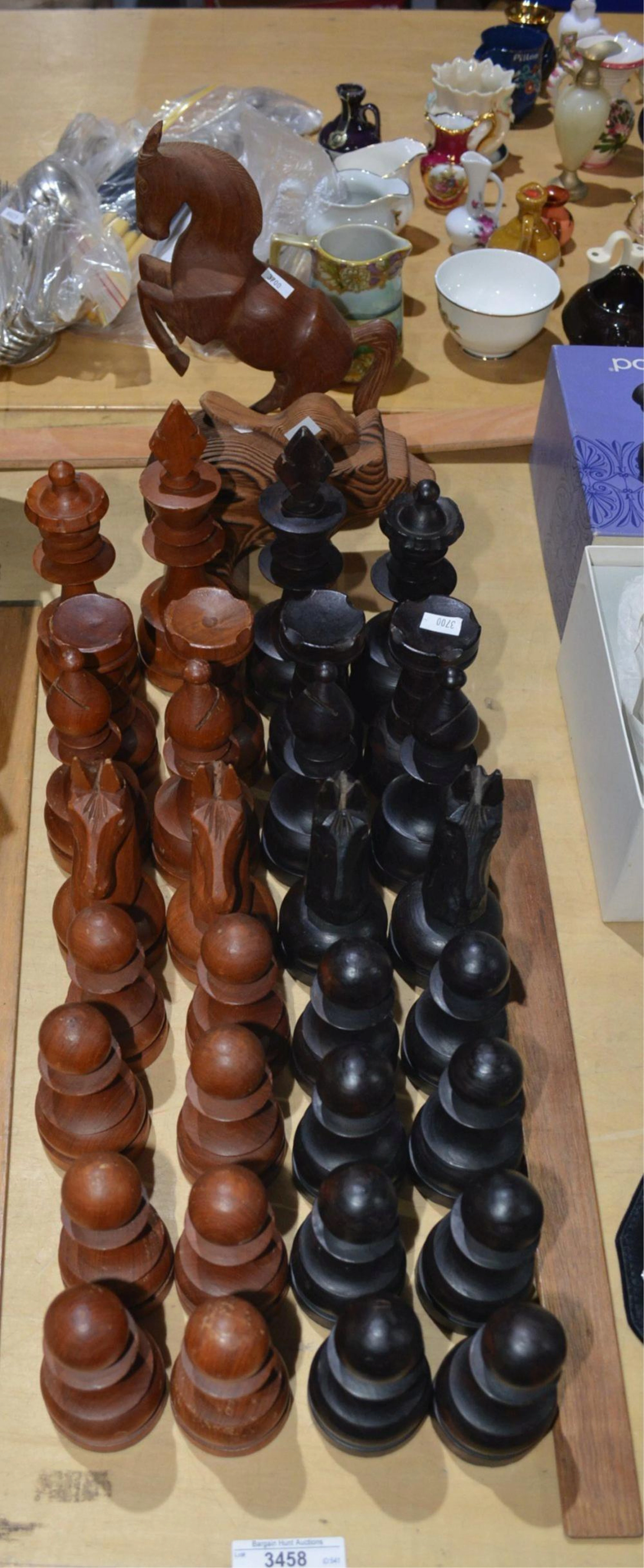 Complete set of handmade timber chess pieces,